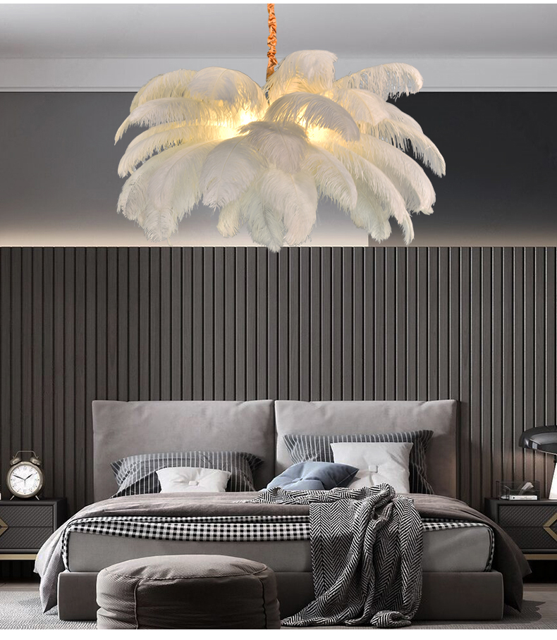 Nordic Creative Feather Chandelier Living Room Bedroom Hotel LED Pendant Lamp Romantic Princess Decor Lighting Fixtures