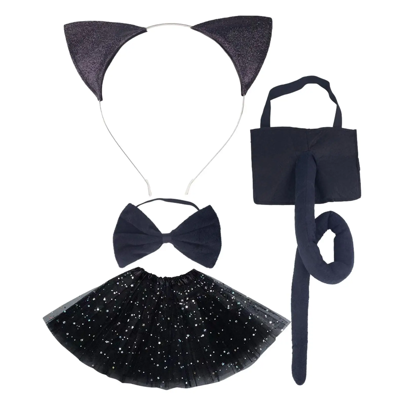 Kids Cat Ears, Bow Tie and Tail Set Comfortable Animal Costume Set for Themed Party Performance Dressing up Birthdays Roles Play