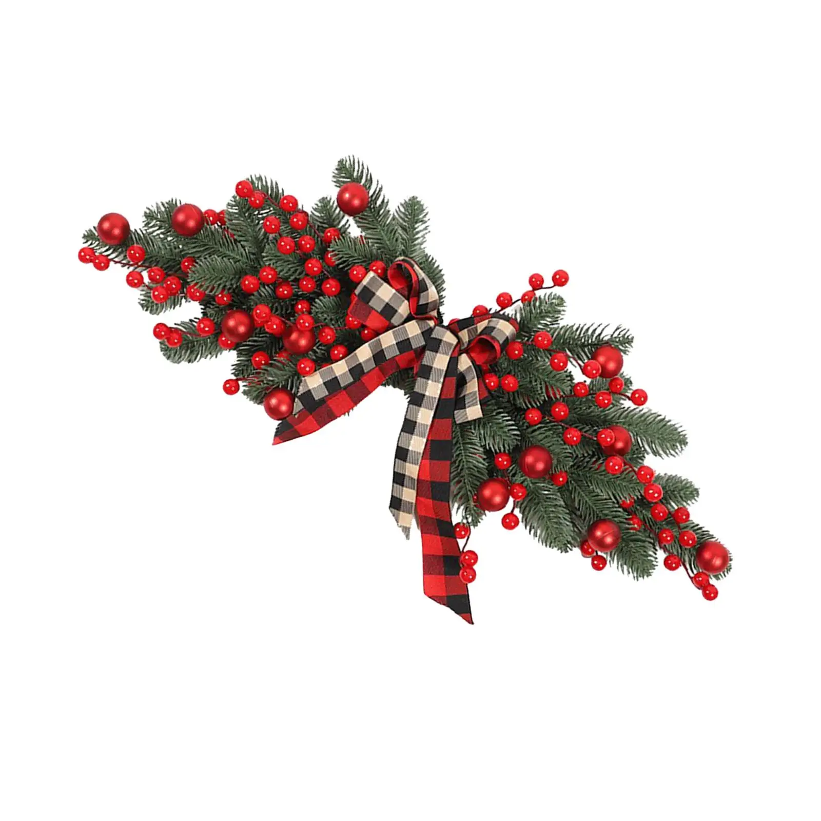 Christmas Wreath Artificial Red Berries with Bow Rustic New Year Ornament