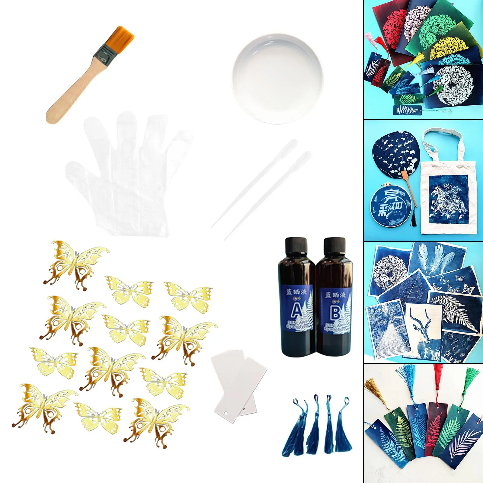 Cyanotype Set Potassium Ferricyanide Cyanotype Printing DIY // sun Printing Paper with Brush, Palette, Tassel, Bookmark