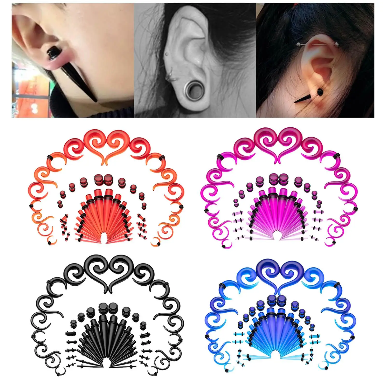 54Pieces Acrylic Ear Stretching Kit 14G-00G Expander Kit Spiral Tunnels