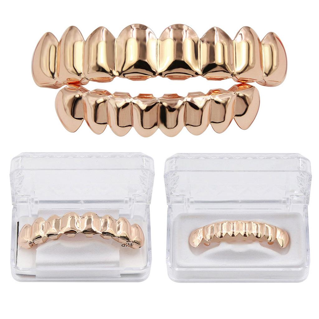 Custom Fit 18k Gold Plated Hip Hop Teeth Grills Caps Top & Bottom Grill Sets