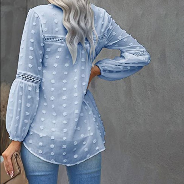 FAHXNVB Long Sleeve Shirts for Women Casual Flowy V Neck Chiffon Blouses Pleated Lantern Sleeve Dressy Tops Elegant Work Shirts, Women's, Size: 3XL