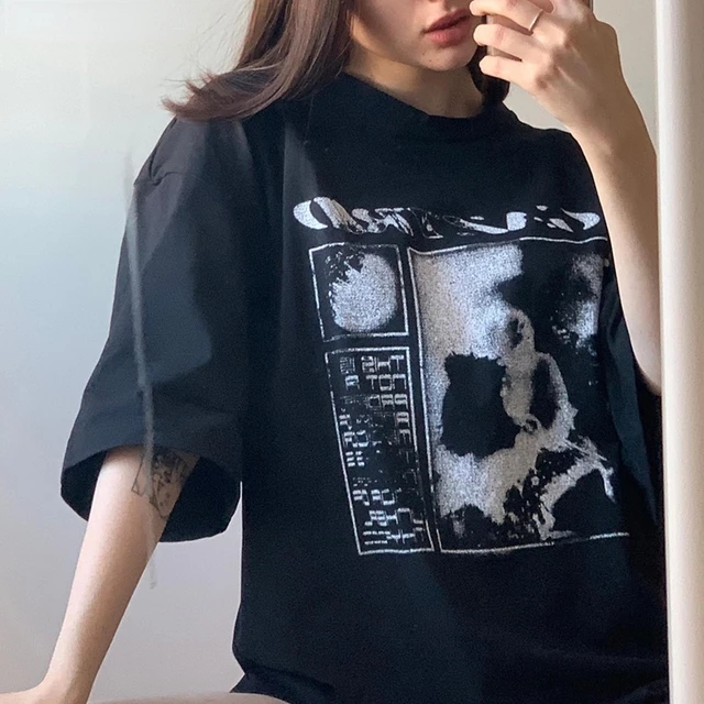 Women Y2k Oversized T Shirt Black Cartoon Y2K Female Kawaii Tops Tee Short  Sleeve Summer Funny Grunge T-Shirt Hip Hop Clothes