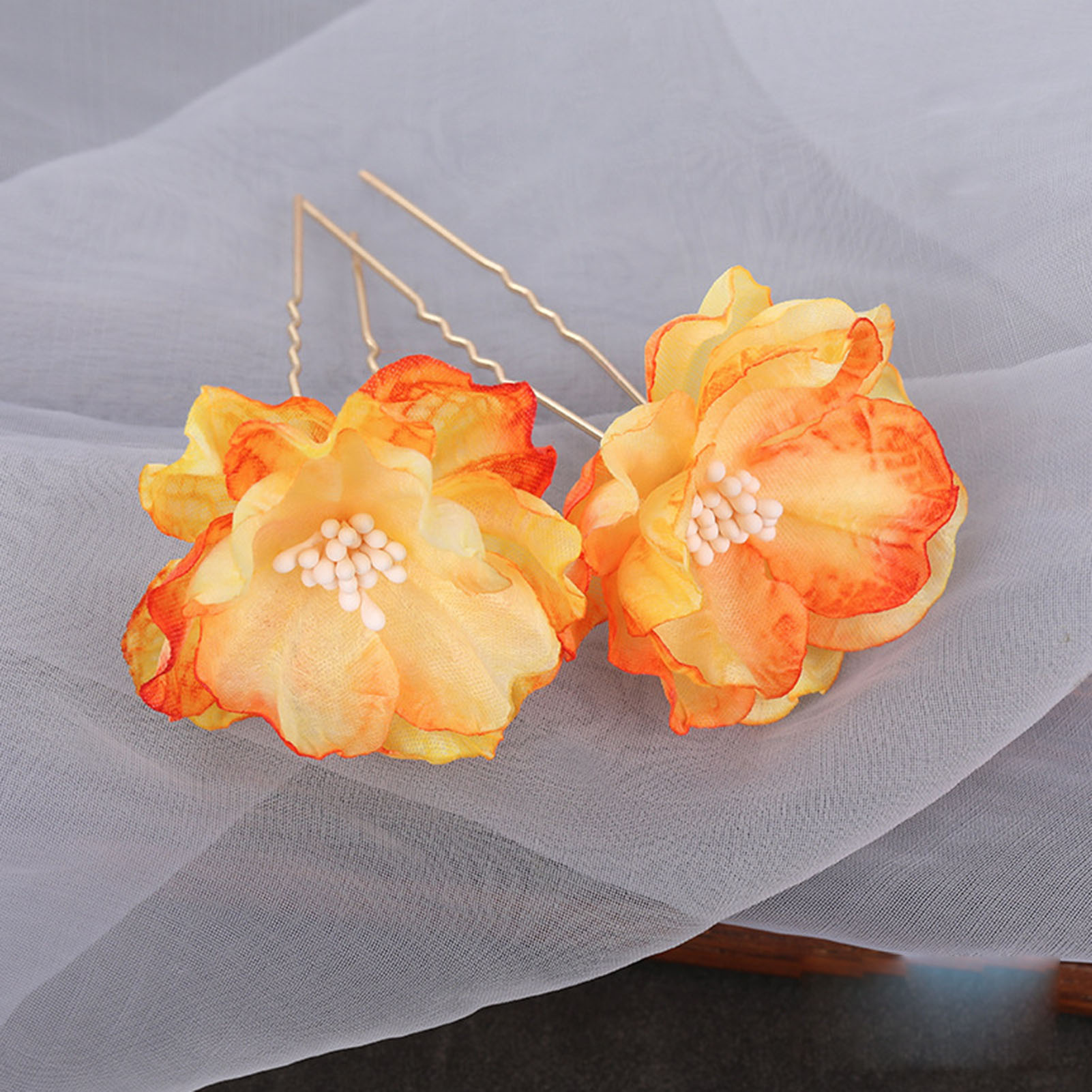 Seide Blume Hochzeit Braut Haarnadeln handgemachte Perle Perlen Blume Kopfschmuck für Frau Haars tyling machen Stifte – Detail 4