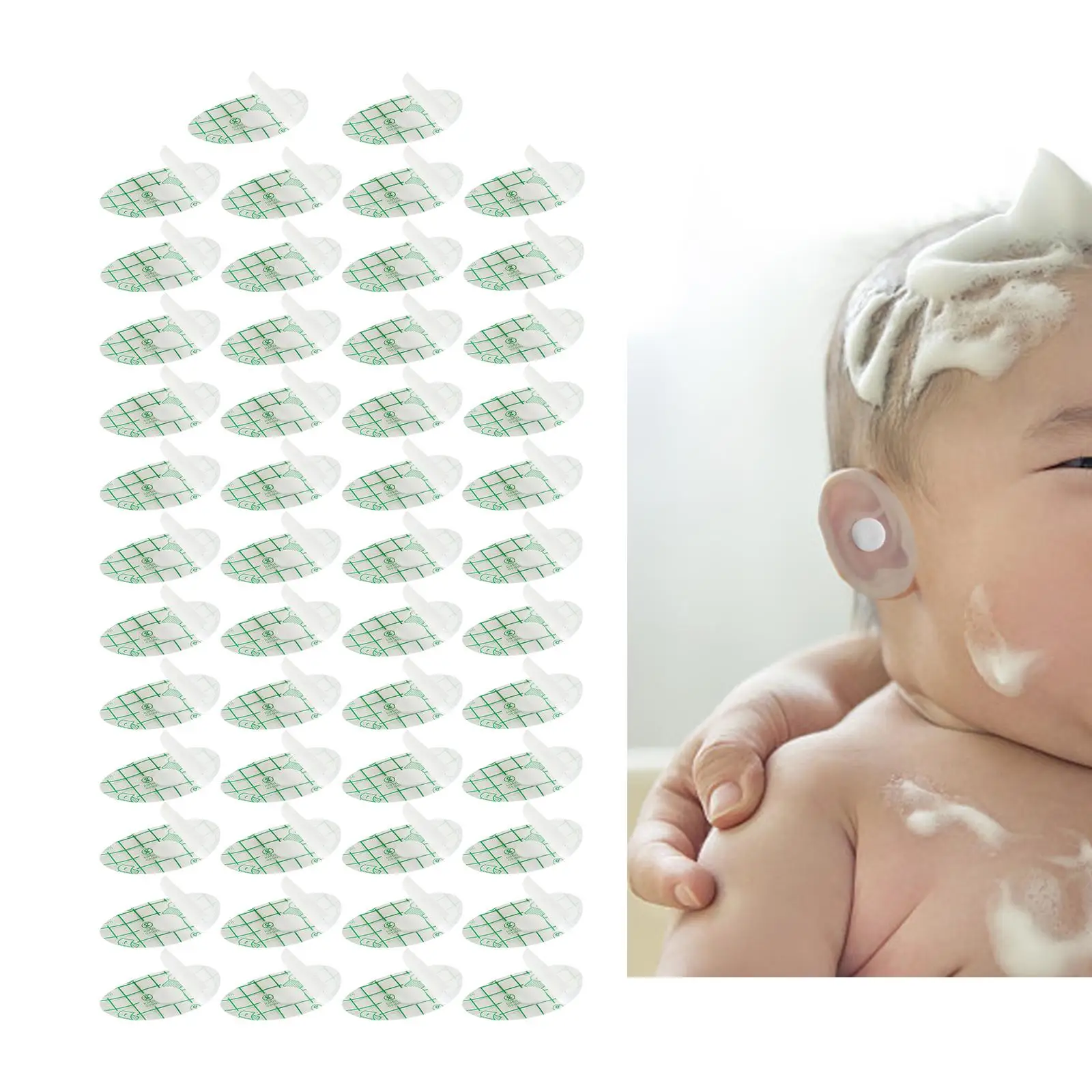 50x Portable Waterproof Baby Ear Stickers Soft Earmuffs Transparent Ears Protector Covers for Water Sports Bathing Children Kids