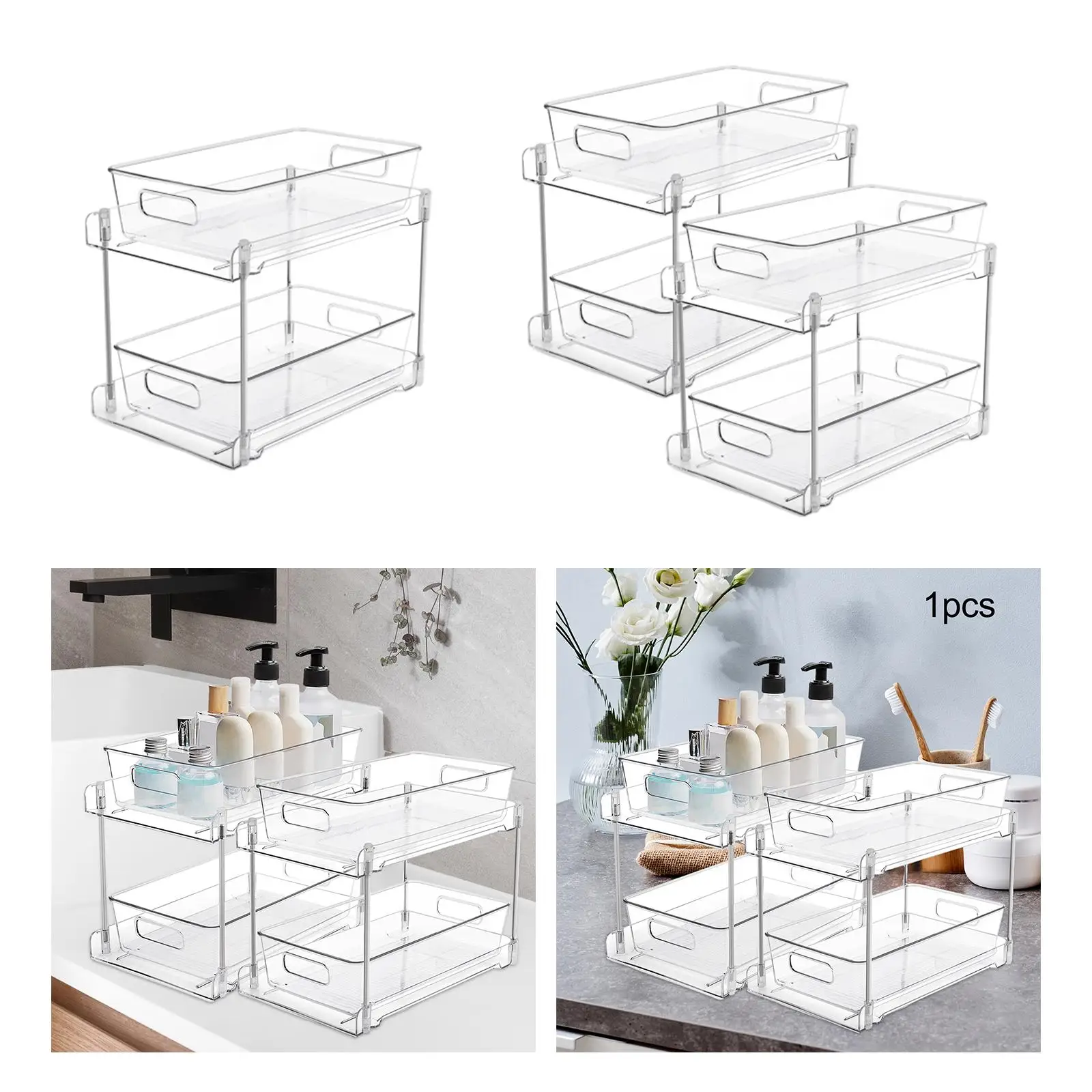 Slide Out Pantry Cabniet Storage Bins 2 Tier under Sink Kitchen Fridge Organizers for Countertop Toiletries