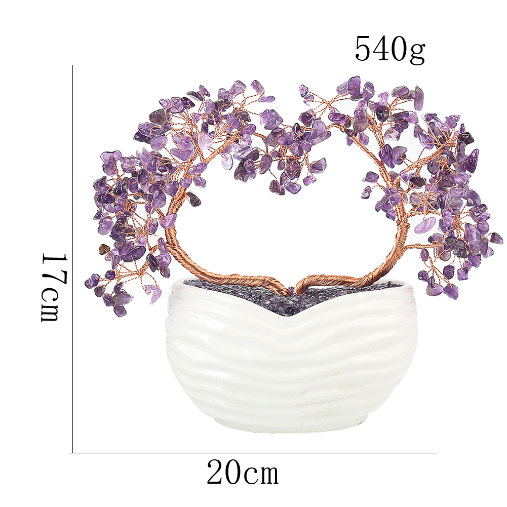 Natürlicher Amethyst-Stein, Kies, Aluminiumdraht, Wundschnur, herzförmiger Baum, Keramik, Liebesbasis, Ornament, Bürodekoration, Zubehör – Detail 1