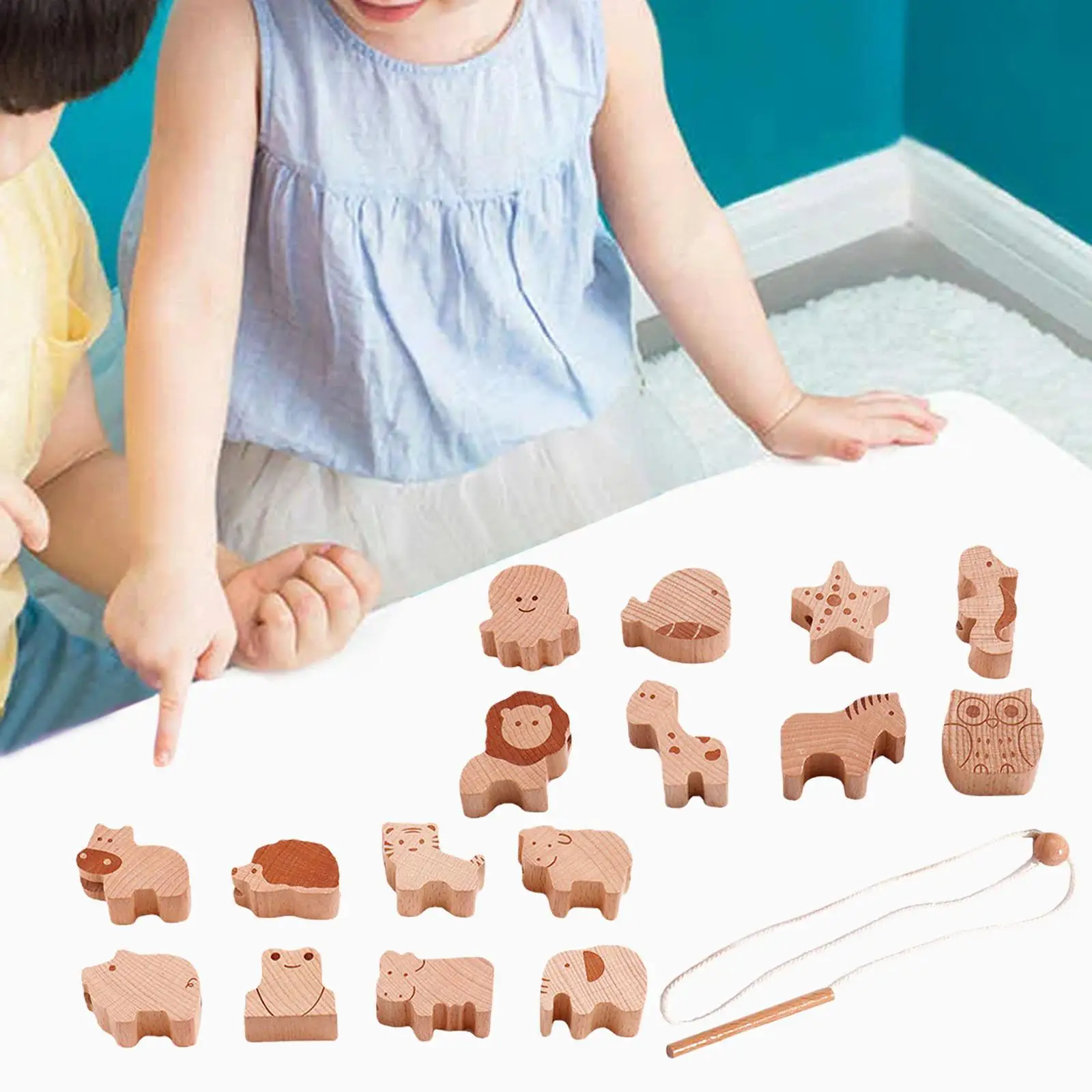 Wooden Lacing Beads Toys Fine Motor Skills Preschool Activities Animals Blocks Learning Toys for Children Toddlers Holiday Gifts