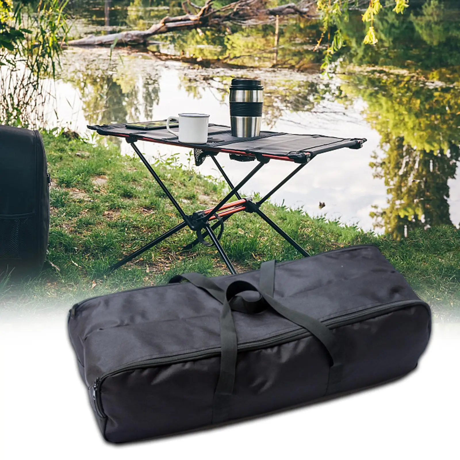 Outdoor Folding Chair Storage Bag Oxford Cloth Durable Size 26.4x11.4x7.5inch Organizer Pouch Waterproof Black Carrying Bag