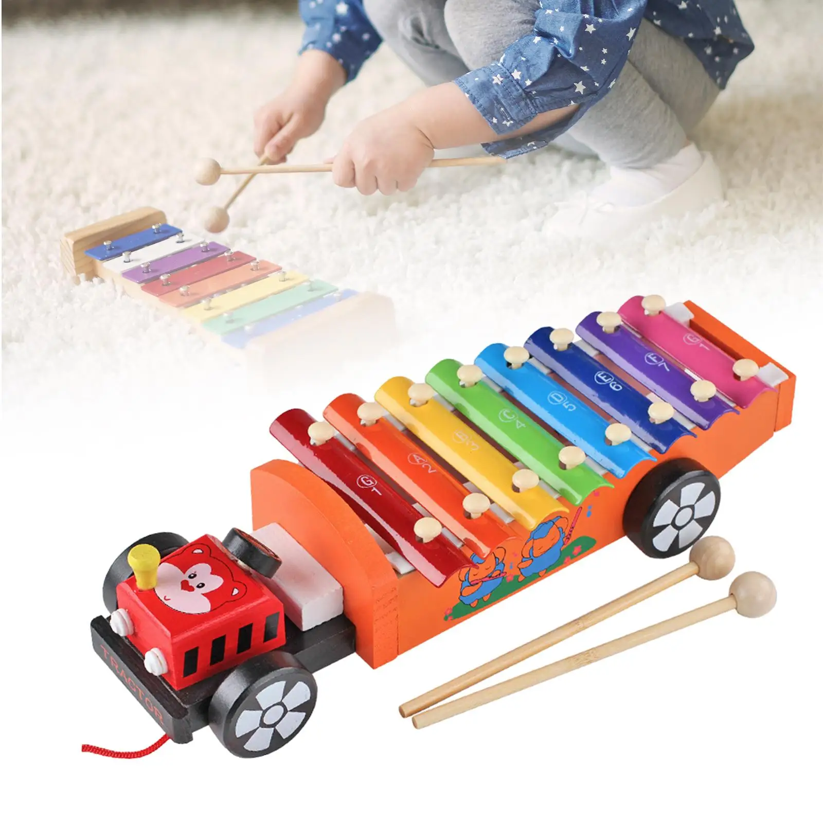 8 Note Metal Xylophone Montessori Toy Preschool Learning with 2 Mallets Kids Wood Xylophone Valentines Day Gifts for Kids Adults