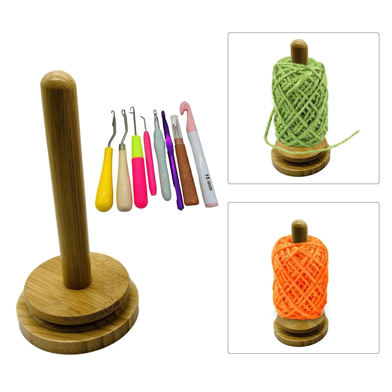 Yarn Ball Holder with 8 Crochet Hooks Yarn Rolling Holder for Ribbon Adults Sewing Prevent Yarn Tangling, Winding Crafts Lover