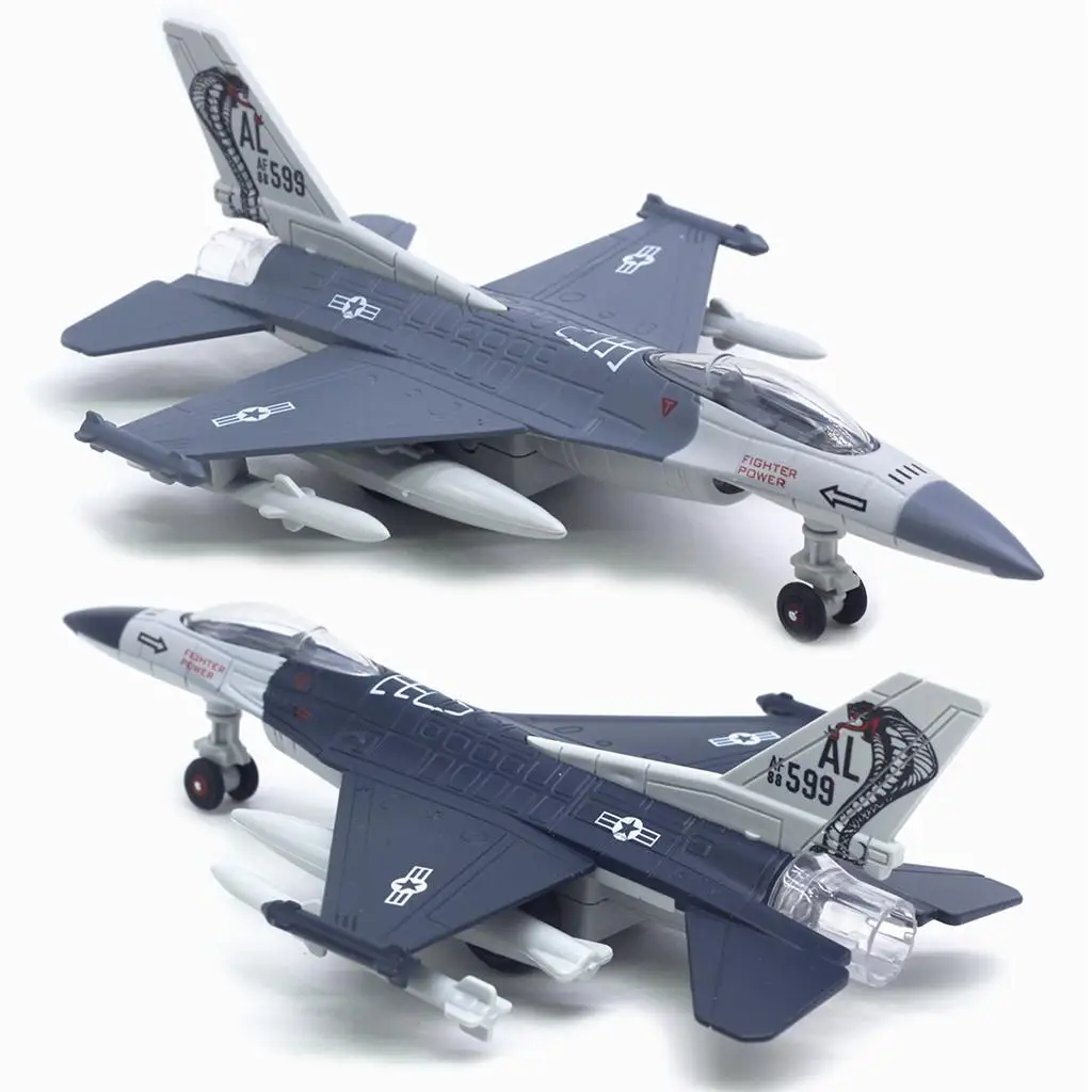 Diecast Pull Back Airplane American Fighter Plane Air Force Model Aircraft with Light & Sound Stand Tabletop Decor Collectables