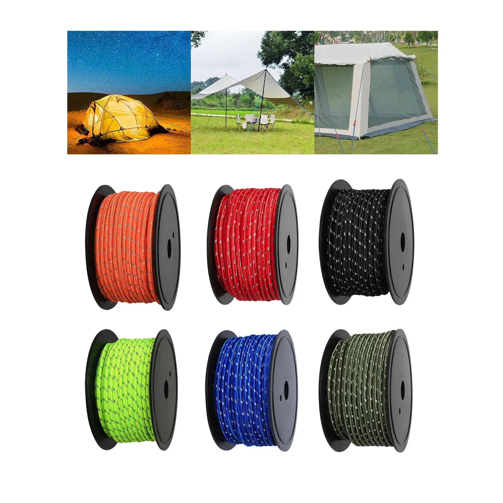 Camping 30M 6mm Reflective Tent Rope Guylines Tent Awning Guide Rope Glow in The Dark Luminous for Outdoor Travel Tent Accessory
