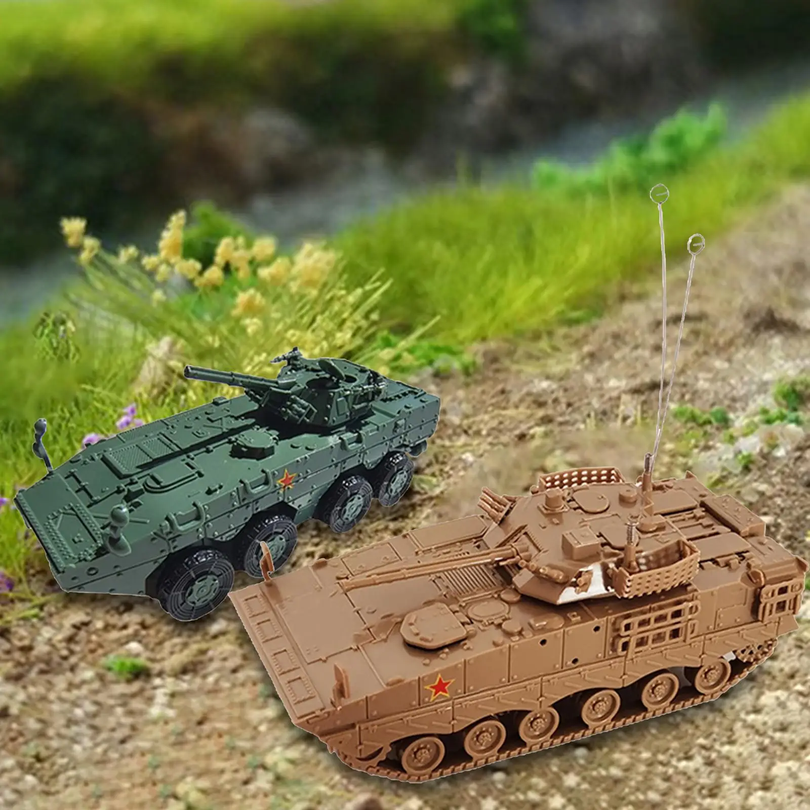 2x 1/72 Vehicles Model Set DIY Puzzle Tank Playthings for Game Holiday