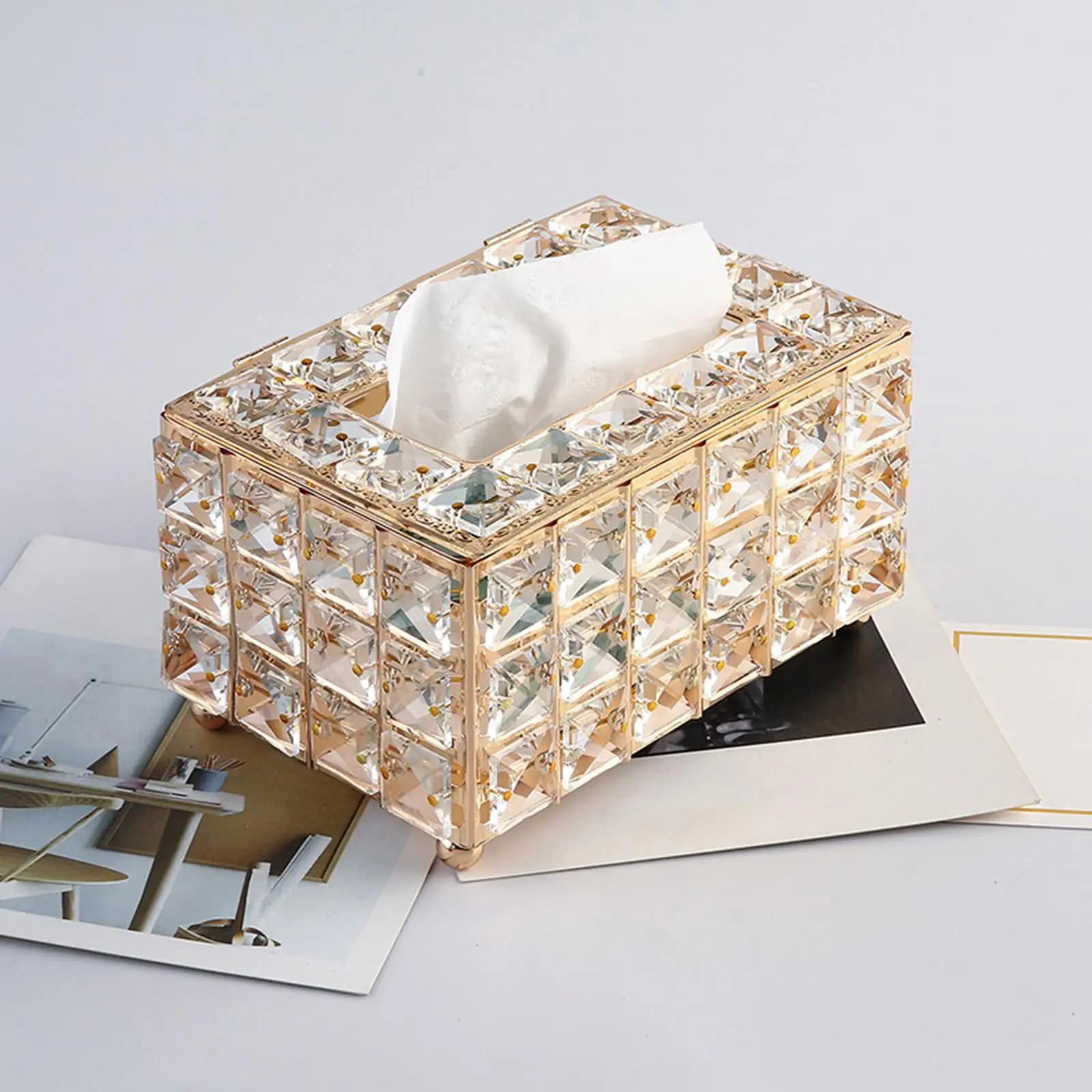 Elegant Crystal Tissue Box Cover Napkin Holder Facial Paper Dispenser Rectangular Decorative