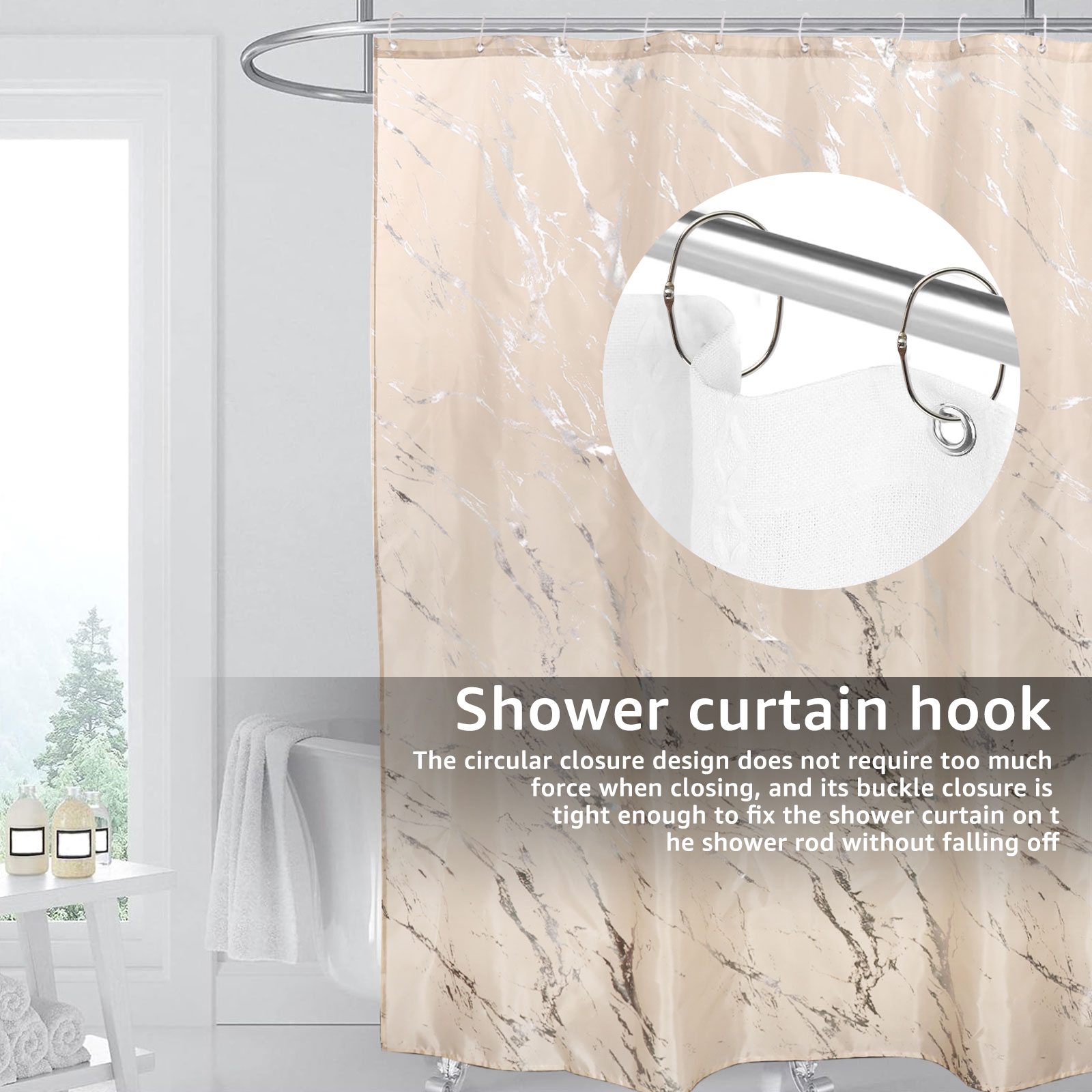 Description Picture 6 of item24Pcs Shower Curtain Rings Rust Proof Iron Shower Curtain Hooks Oval Shower Curtain Rings Snap Joint Shower Curtain Hooks
