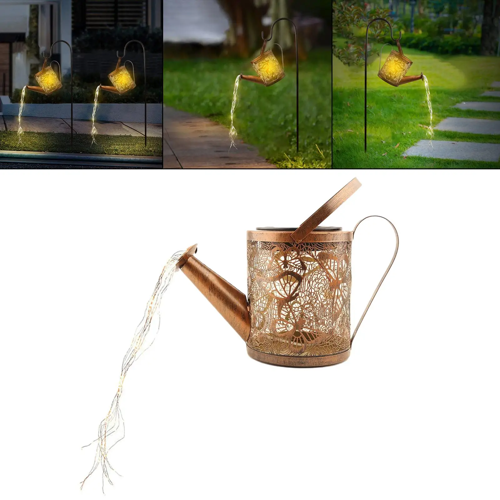 Solar Powered Water Can Light Art Lamp Kettle String Lights Hollow Garden Lawn Lamp for Patio Garden Yard Pavilions Ornaments