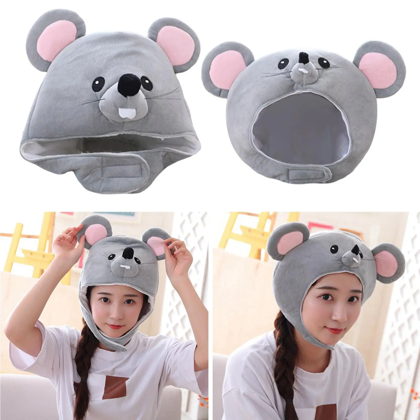 Warm Mouse Hat Kids Gifts Photography Props Headband Gray Funny for Fancy Dress Party Cosplay Selfie Accessories