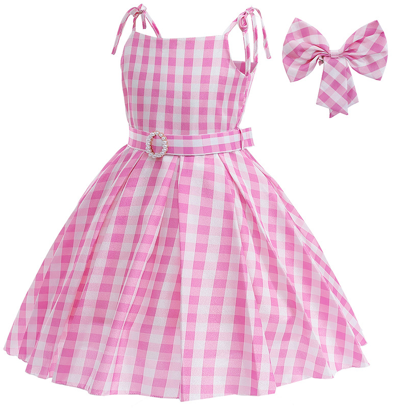 What Barbie Am Ibarbie Cosplay Dress For Girls Pink Plaid Aline Kneelength  Costume Kid Size 3T Color Barbie-1