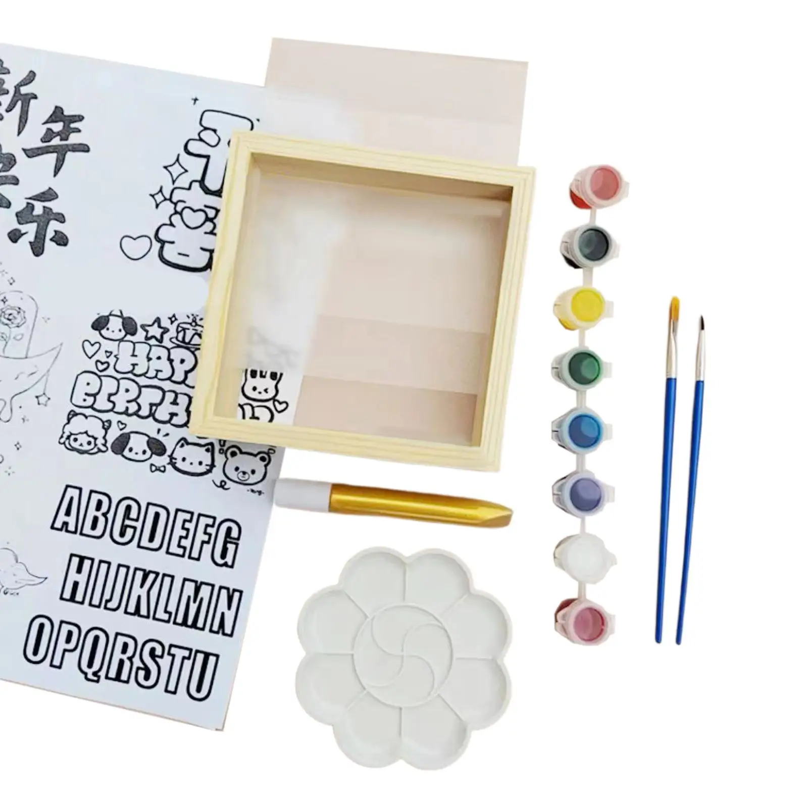 DIY Glass Painting Material Set Drawing Activity Wooden Frame Art and Crafts Supplies