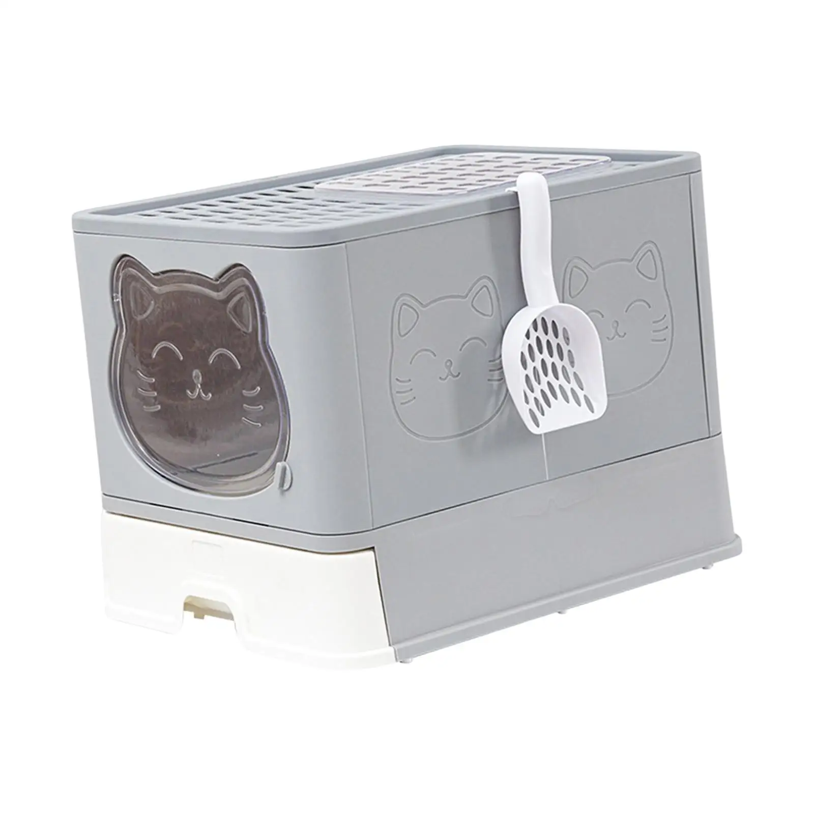 Large Cat Litter Box Foldable Fully Enclosed Hooded Closed Front Door and Top Exit Cat Potty Hollow Holes AT The Top Portable