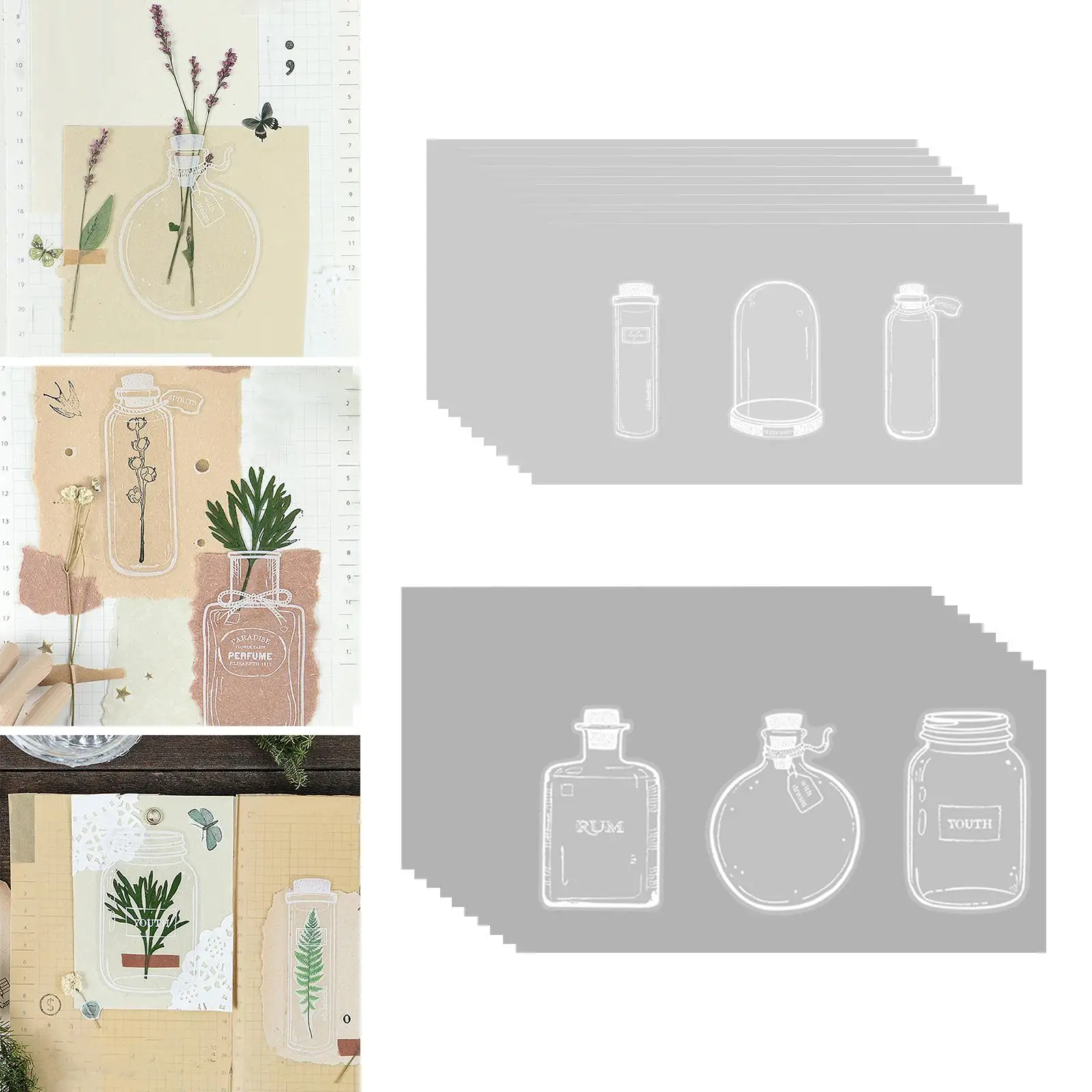 Transparent Glassware Jar Bottle Shape Stickers Paper Note Stickers Container Scrapbook Stickers for Notebook Laptops DIY Craft