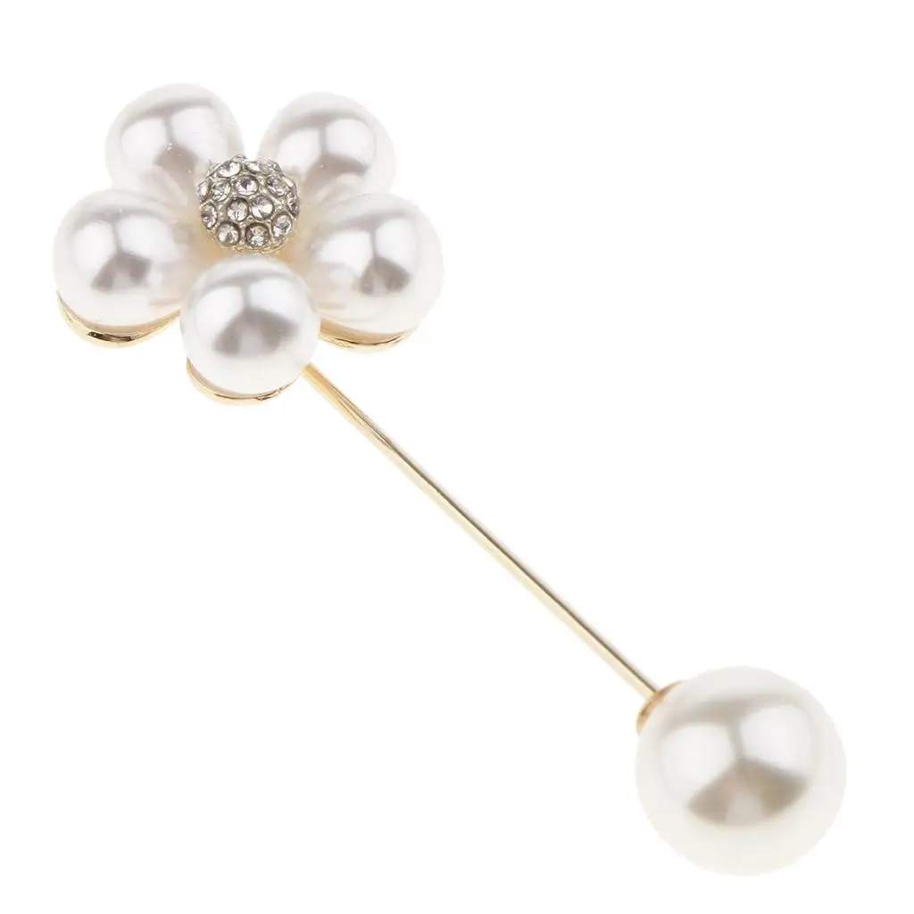 Cute Pearls Brooch Flower Pin Luxury Rhinestone Boutonniere Stick Pin