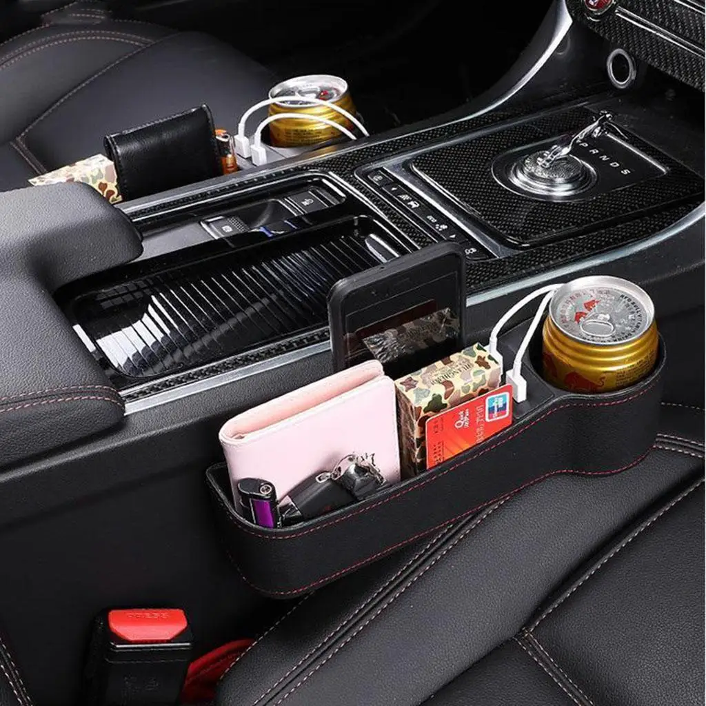 Car Seat Gap Organizer, Multifunctional with Dual USB Charging, Cup Drink Holder Storage Box for Driver/Passenger Side