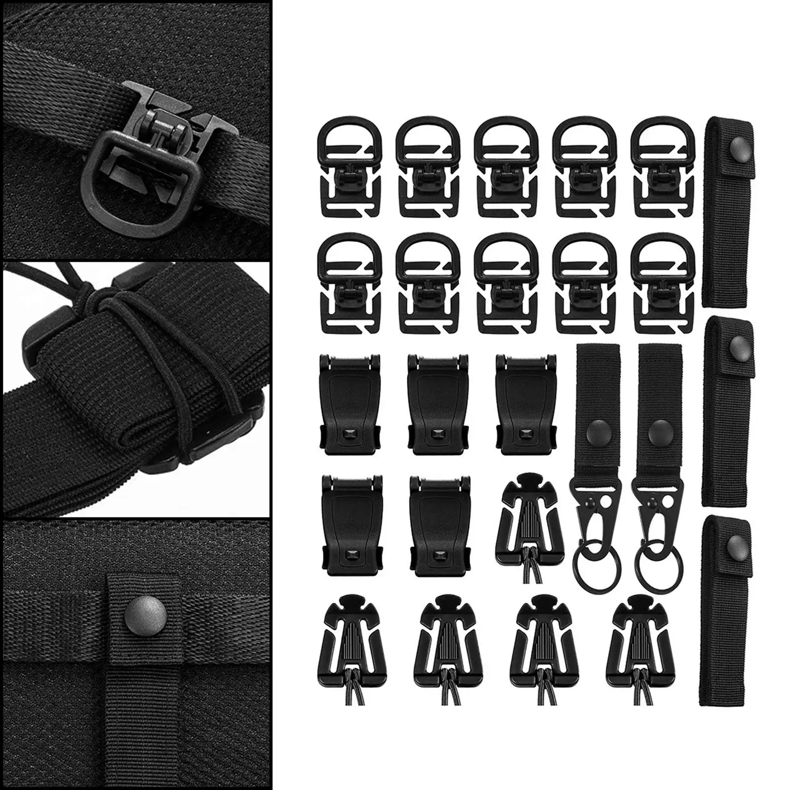 25Pcs Attachments for Tactical Molle Backpack Webbing Key Rings D-Ring Clips