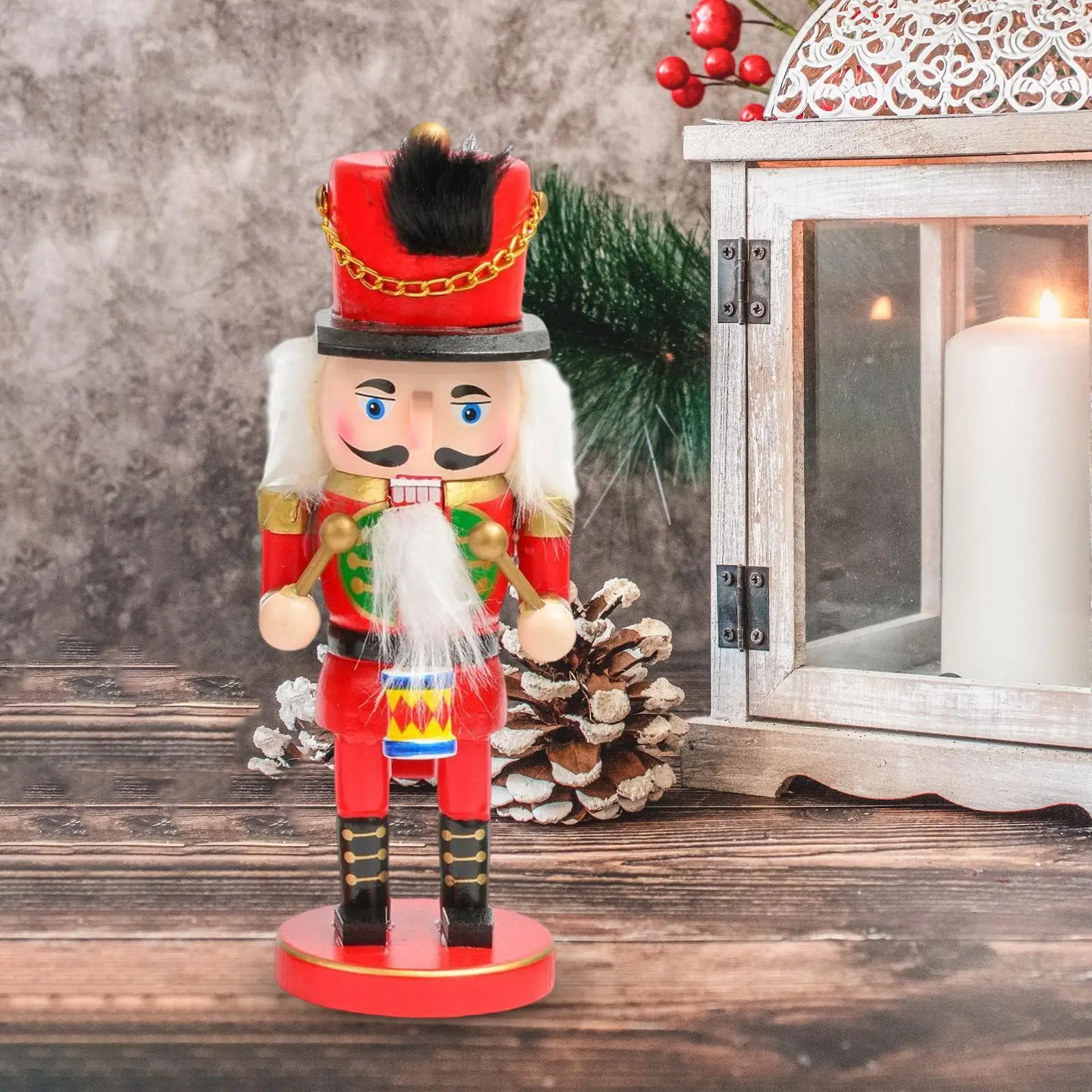 Wooden Nutcracker Doll Handcraft Puppet Doll Free Standing Creative for Bookcase Desktop Party Decoration Ornament