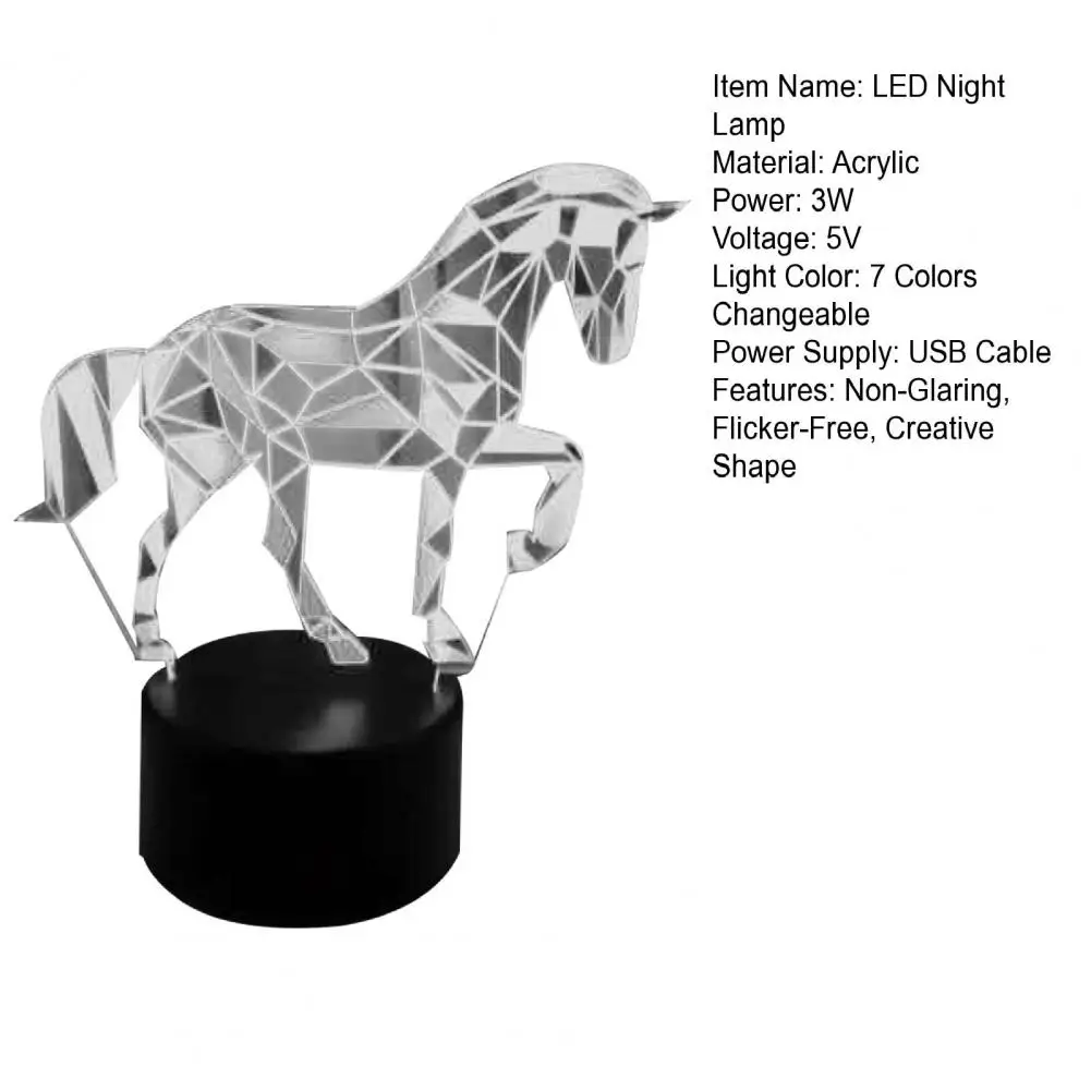 3D Nigh Light Black Color LED Bedside Lamp Eye Protection Horse Shape Innovate LED Bedside Lamp Party Favor Decorative