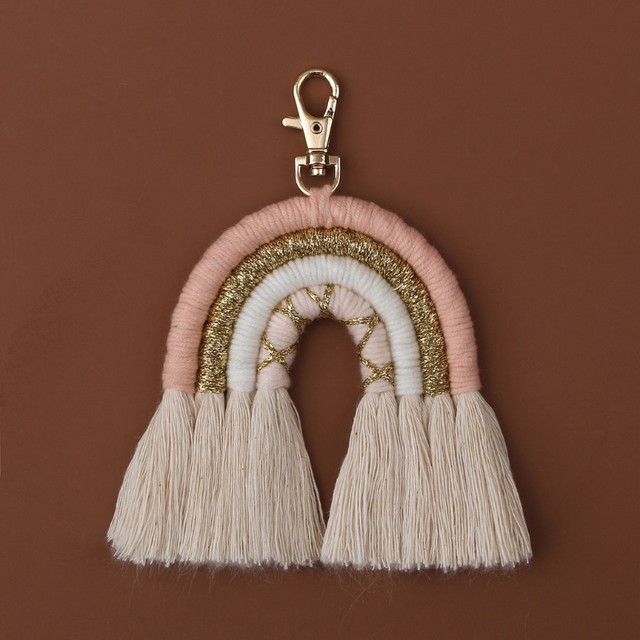 Tessitura portachiavi arcobaleno per le donne portachiavi fatto a mano  portachiavi Macrame Bag Charm Car Hanging Jewelry Gifts