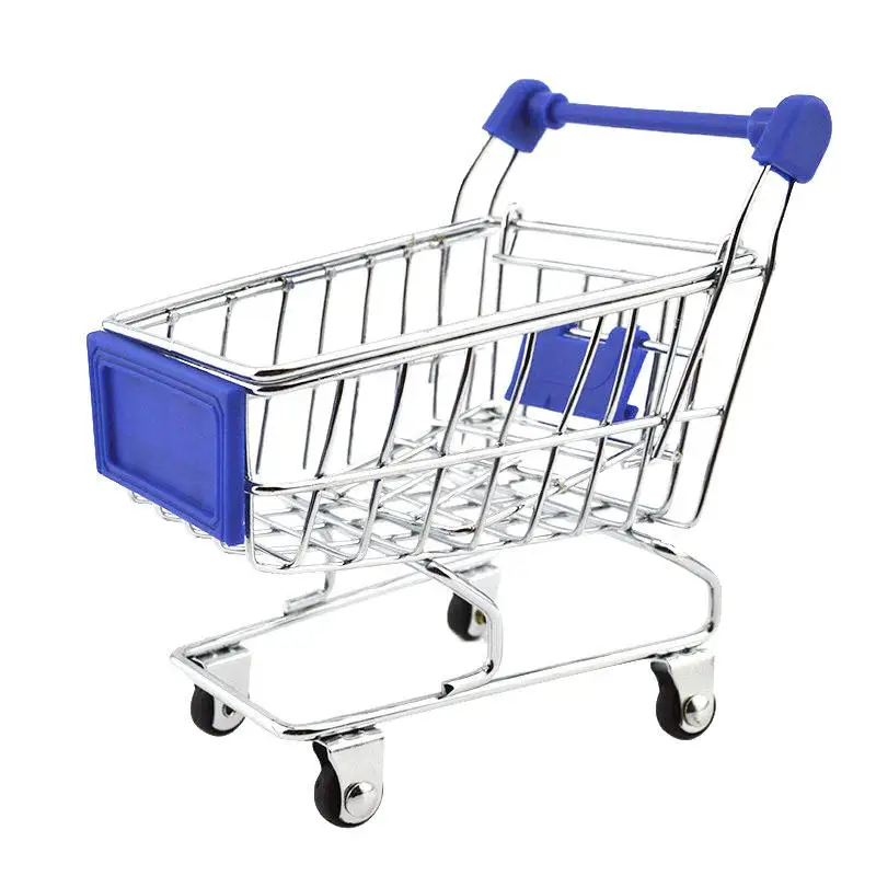 4pcs Shopping Cart Desk Storage Desktop Decoration Decor Handcart Trolley