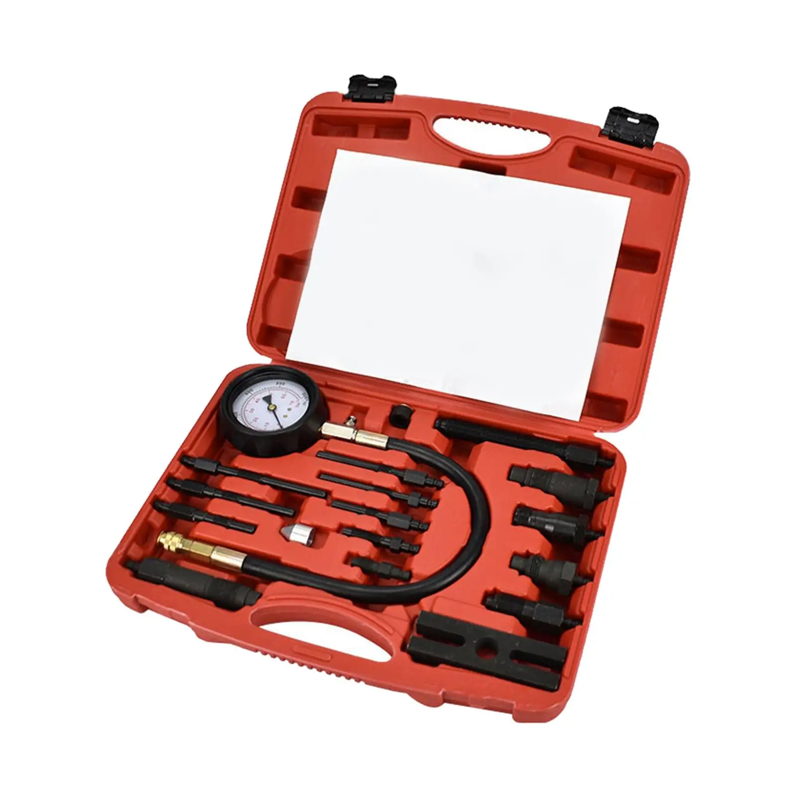 Set of 17 Diesel Engine Cylinder Compression Tester Tool, Quick Release Push Button Valve Accessories Widely Application Kit Set