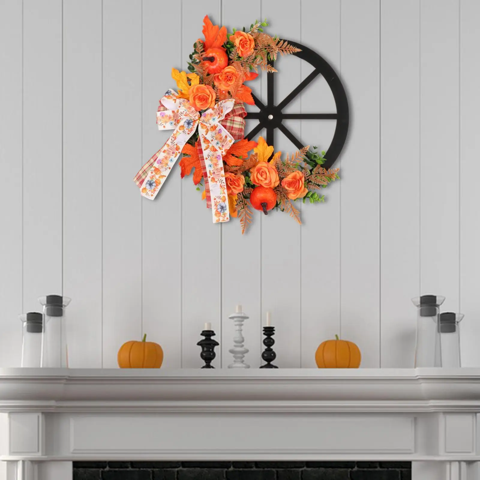 Autumn Pumpkin Wreath Artificial Fall Wreath Front Door Wreath Hanging Garland for Celebration Dining Room Wall Halloween