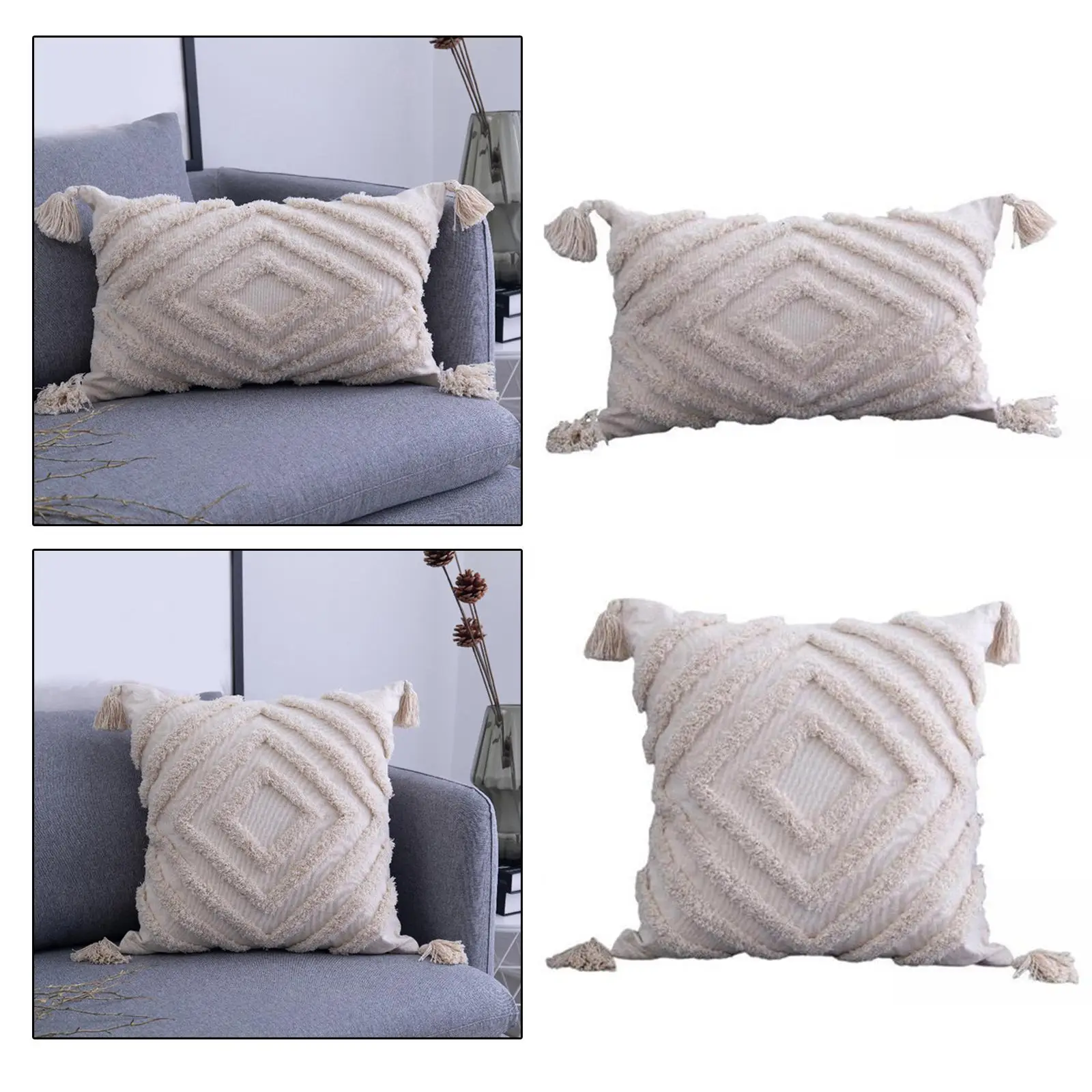 Loviver 2x Throw Pillow Cover Tassels Woven Tufted Cushion Cover for Bed
