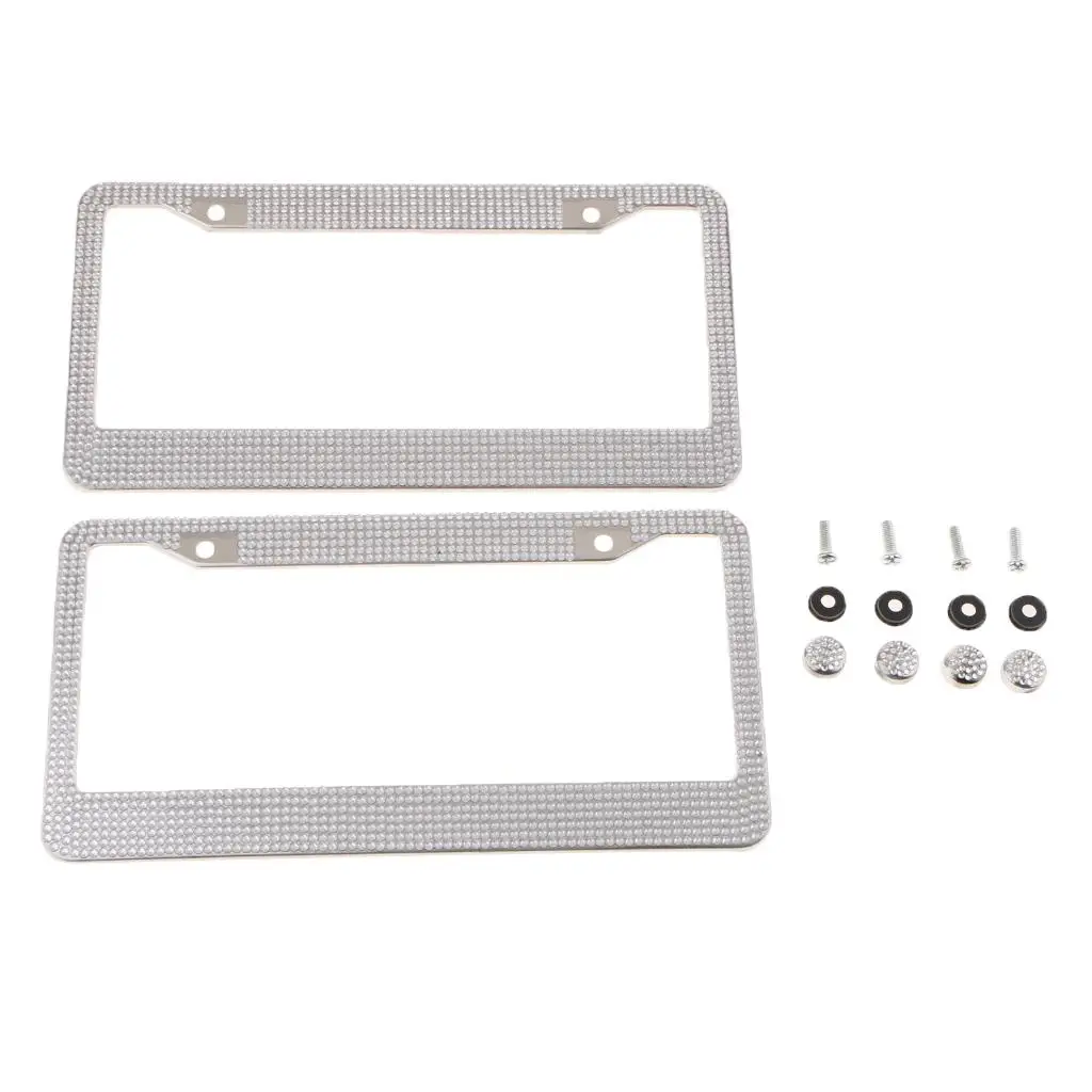 2pcs Premium Bling Plate Frames , Rhinestone  Stainless Steel for Women and Men