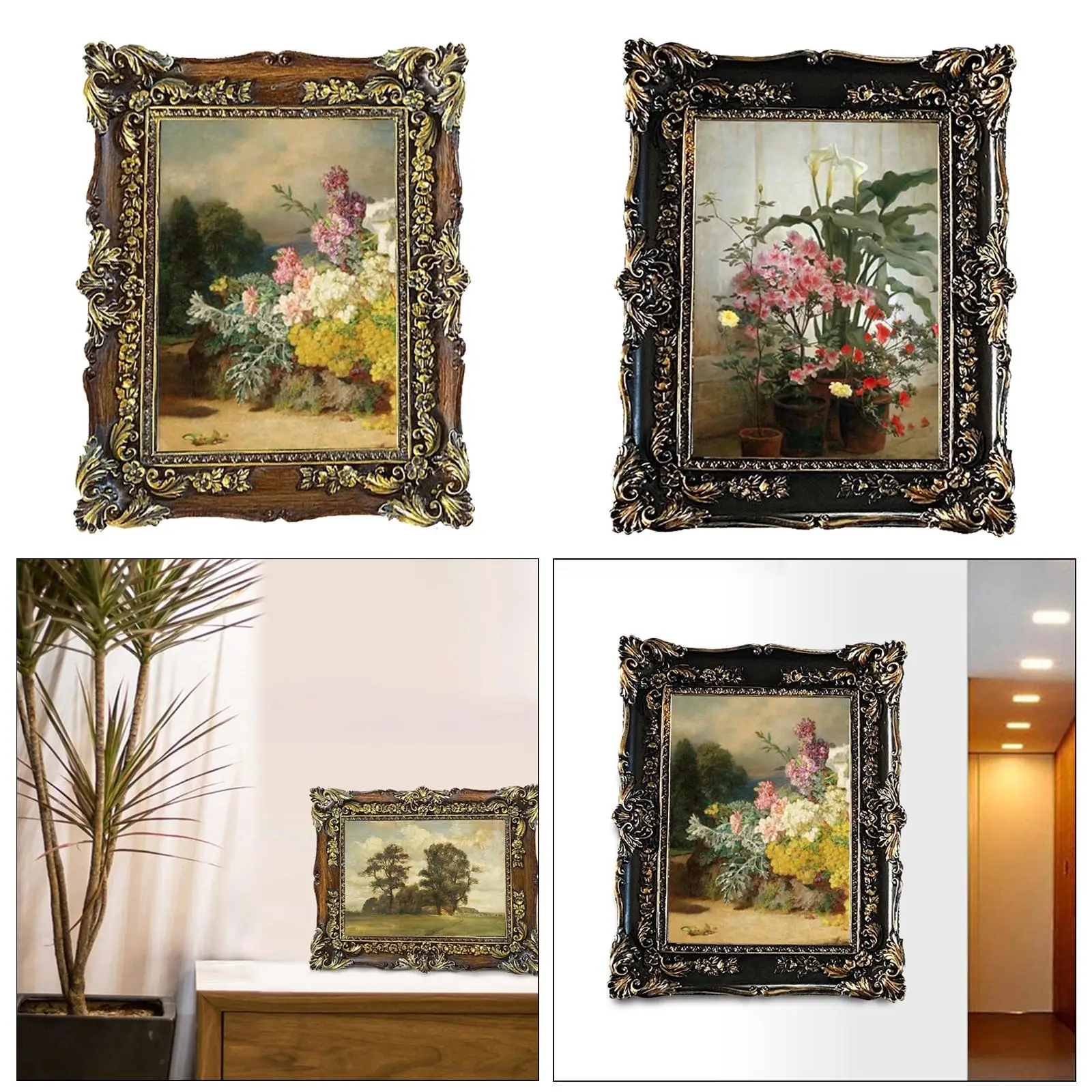 Picture Frame 5x7 Vintage Style Oil Painting Frame Carved Desktop and Wall Hanging Photo Holder Photo Frame for Home Decoration