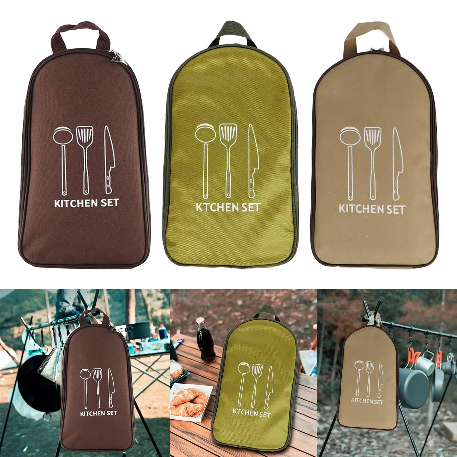 Portable Cooking Utensils Organizer Bag, Accessories Compact Mess Tableware Pouch Backpacking for  Grill Travel Outdoor