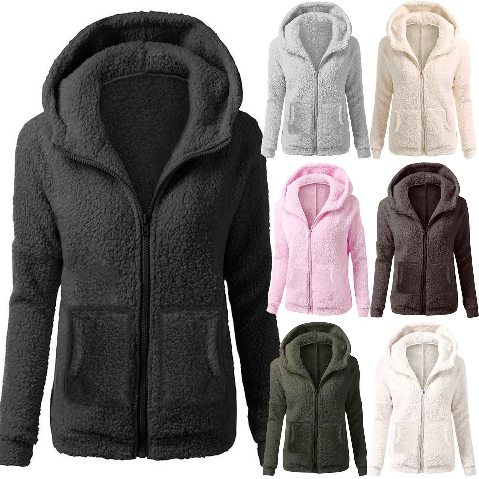 Title 1, Women Fleece Hooded Jacket Solid Lamb Cashmere ...