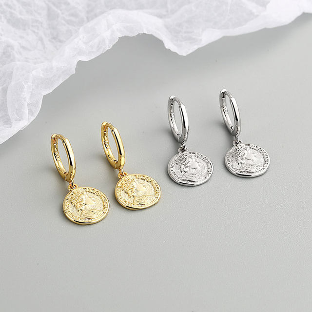 Wholesale Vintage Gold Silver Color Figure Queen Earrings Roman Head Pendant Replica of British Coin Hoop Jewelry AliExpress