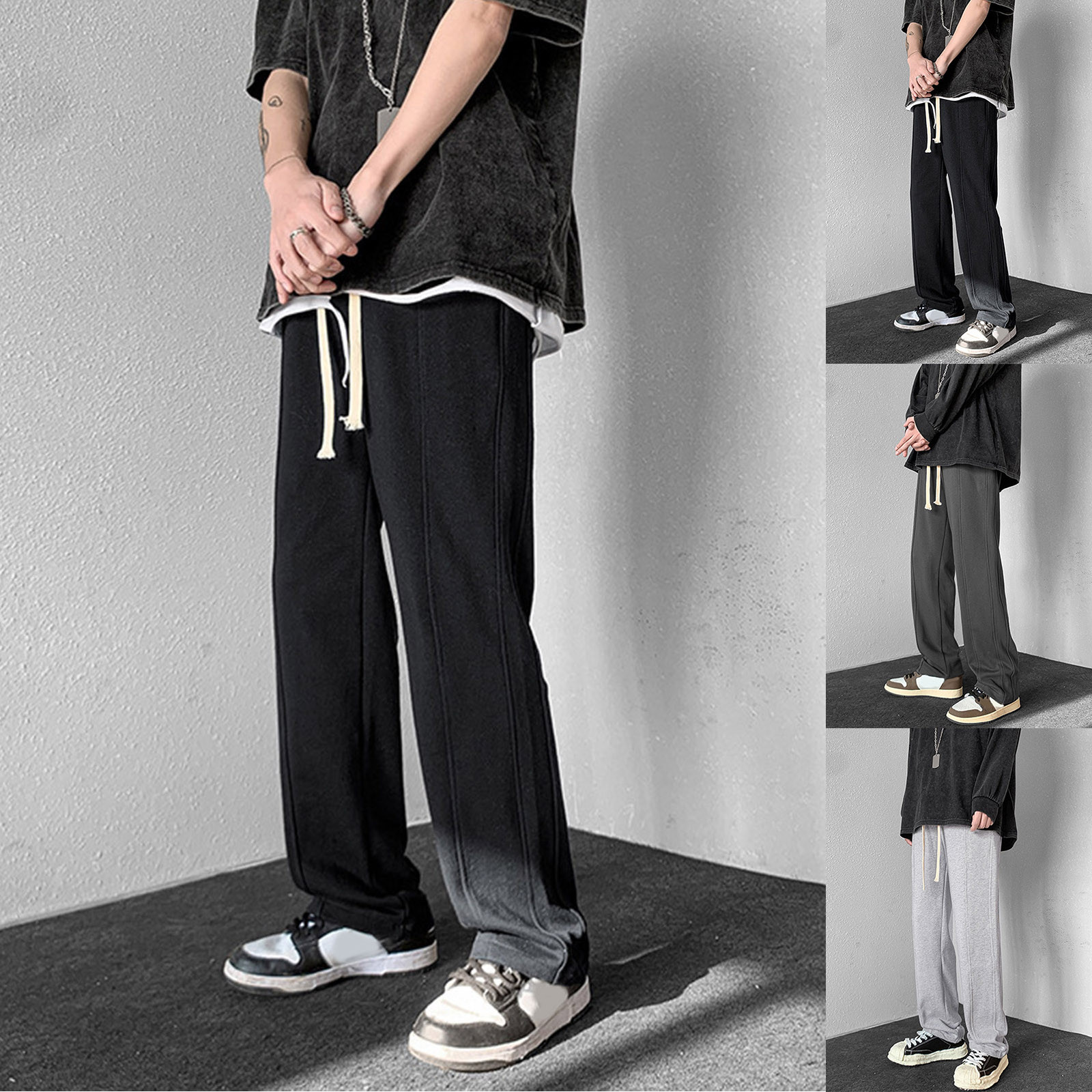 Description Picture 2 of itemMen Sweatpants Gym Workout Fitness Cotton Trousers Casual Fashion Sports Pants Stripe Design Loose Wide Leg Straight Bottom