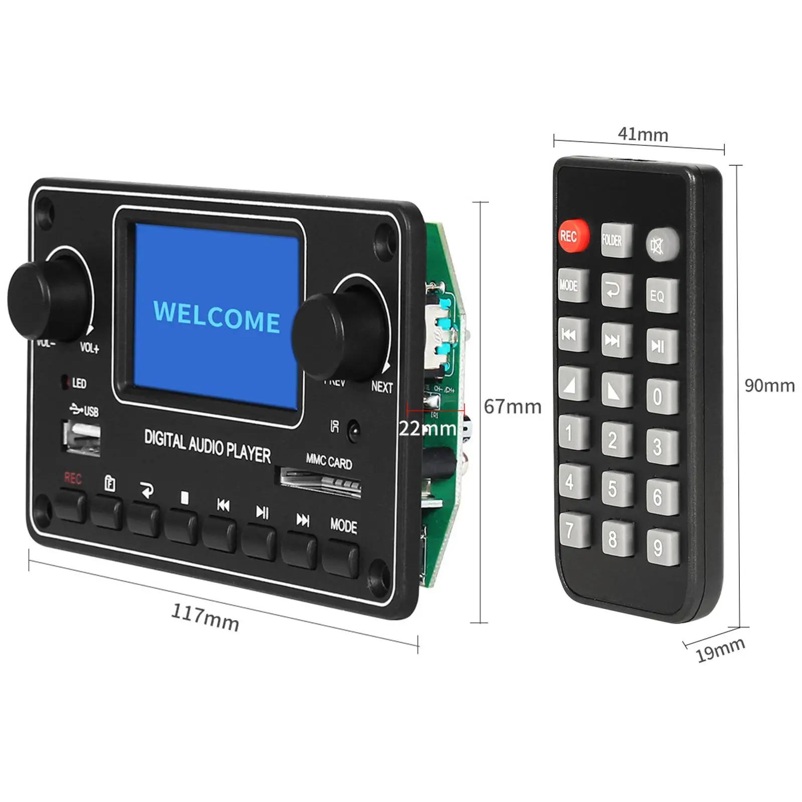 12V LCD MP3  USB/Card Digital Display  Radio for USB Playback Recording