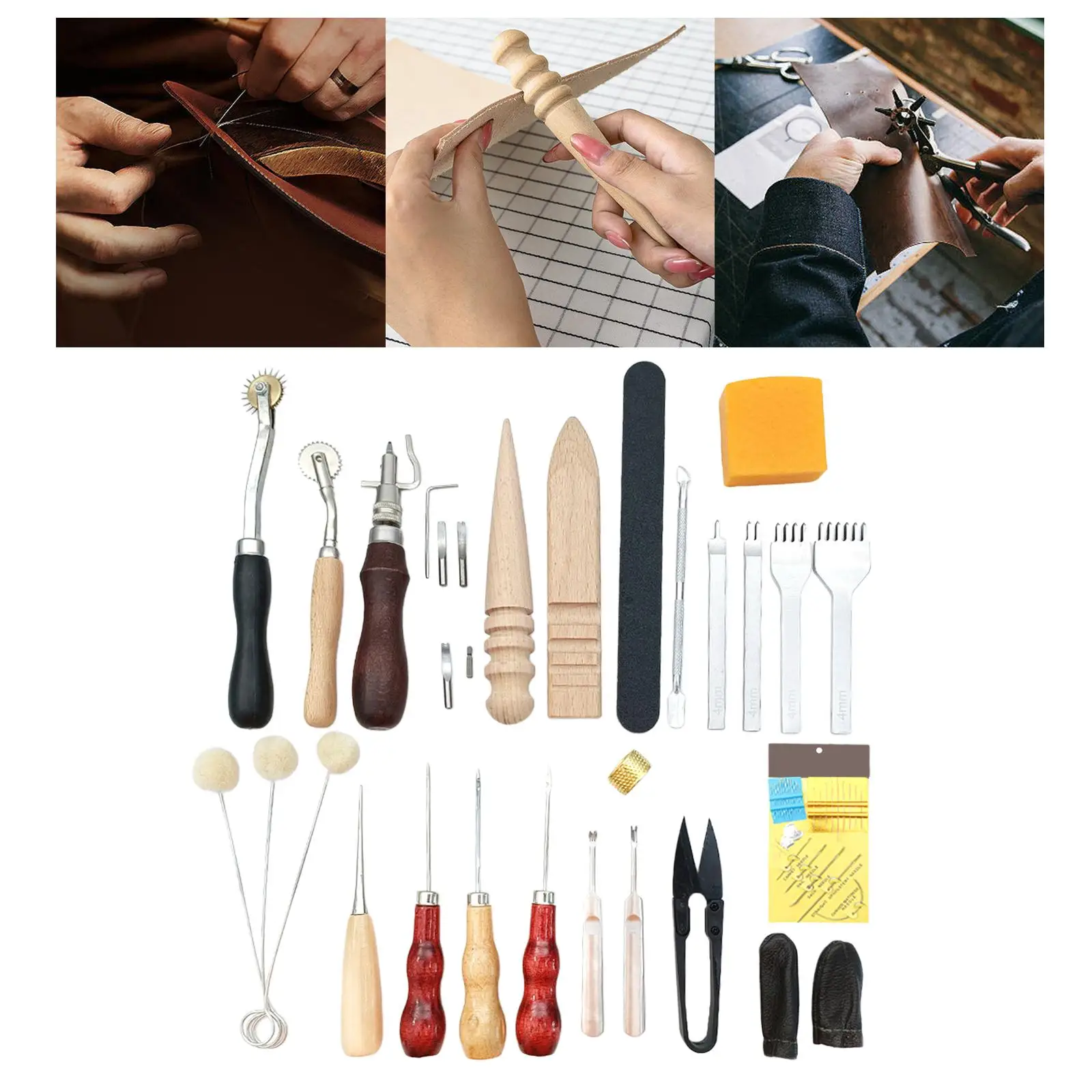 Leathercraft Tool Sets With Hand Sewing Stitching Punch Carving Tools And Other Leather Working Accessories