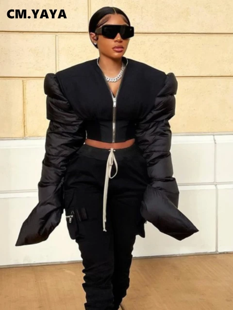 CM.YAYA Women Jackets Patchwork Thick Warm Crop Tops Fashion