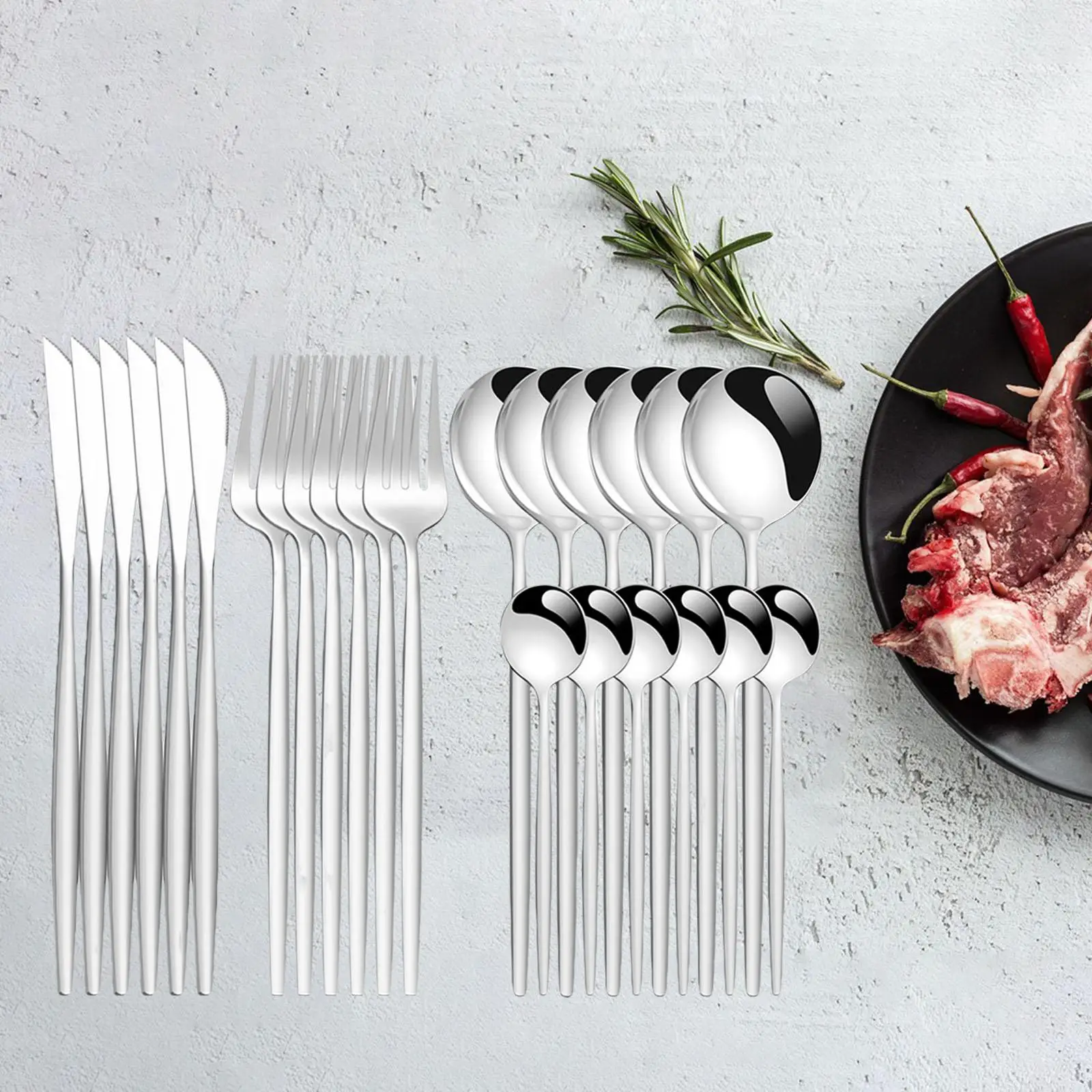 24Pcs Dinnerware Cutlery Set Elegant Flatware Set Steak Knife Fork Spoon Tableware Utensil for Restaurant Holiday western