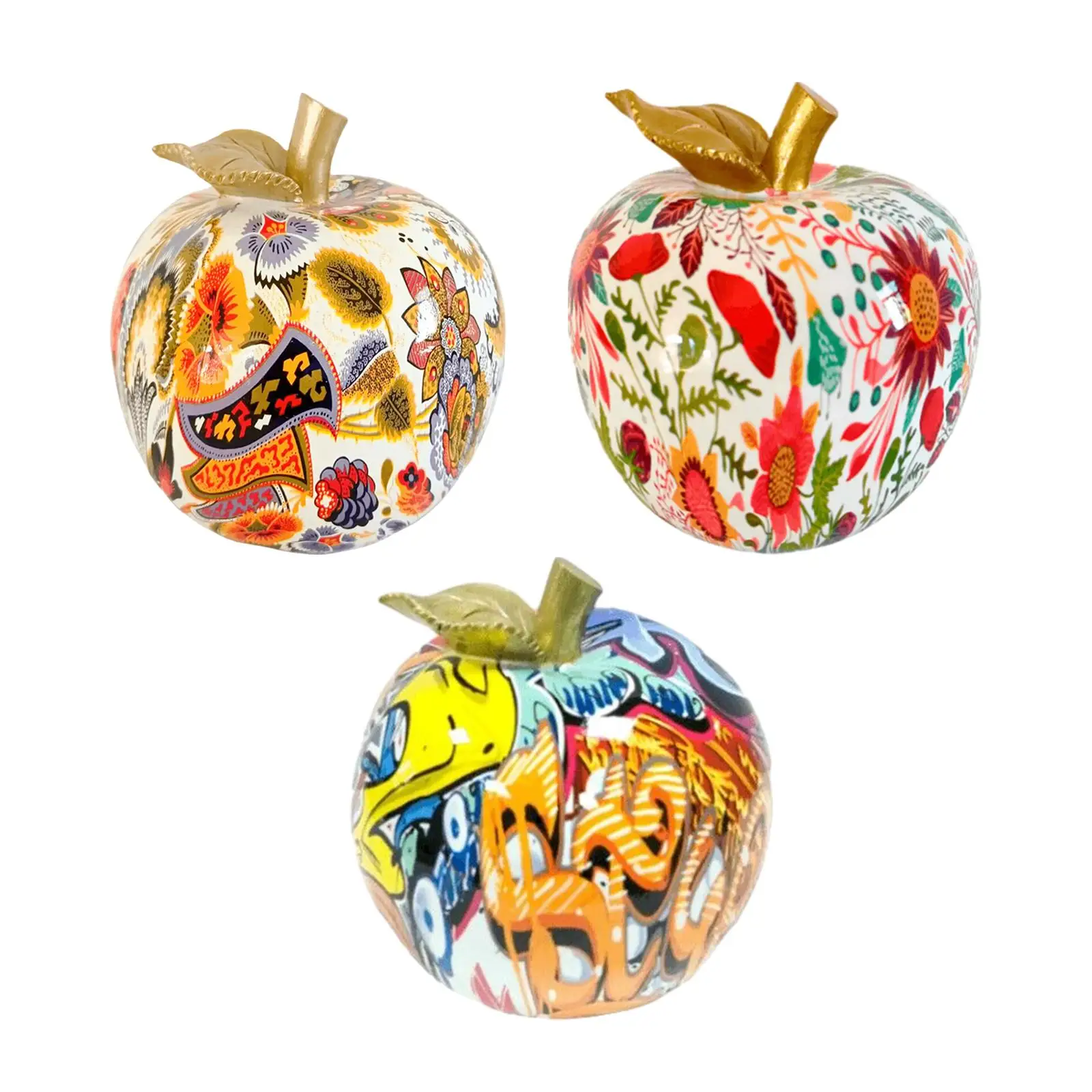 Graffiti Apple Statues Home Decoration Collectible Simulation Fruits Sculpture for Wedding Birthday Bookshelf Entry