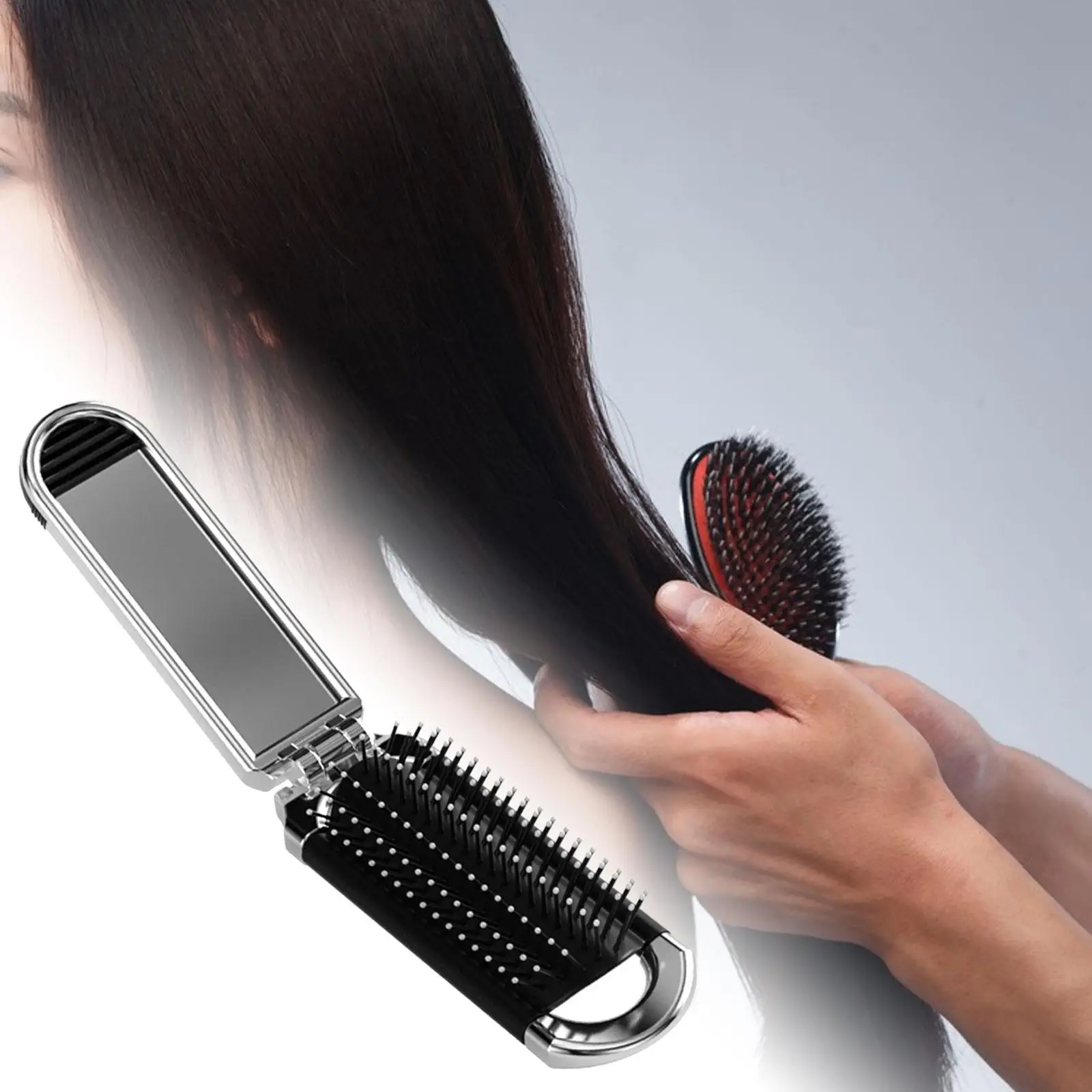 Folding Hair Brush with Makeup Mirror Gift Hair Styling Tool Mini Hair Comb Travel Hair Brush for Bag Purse Family Women Men