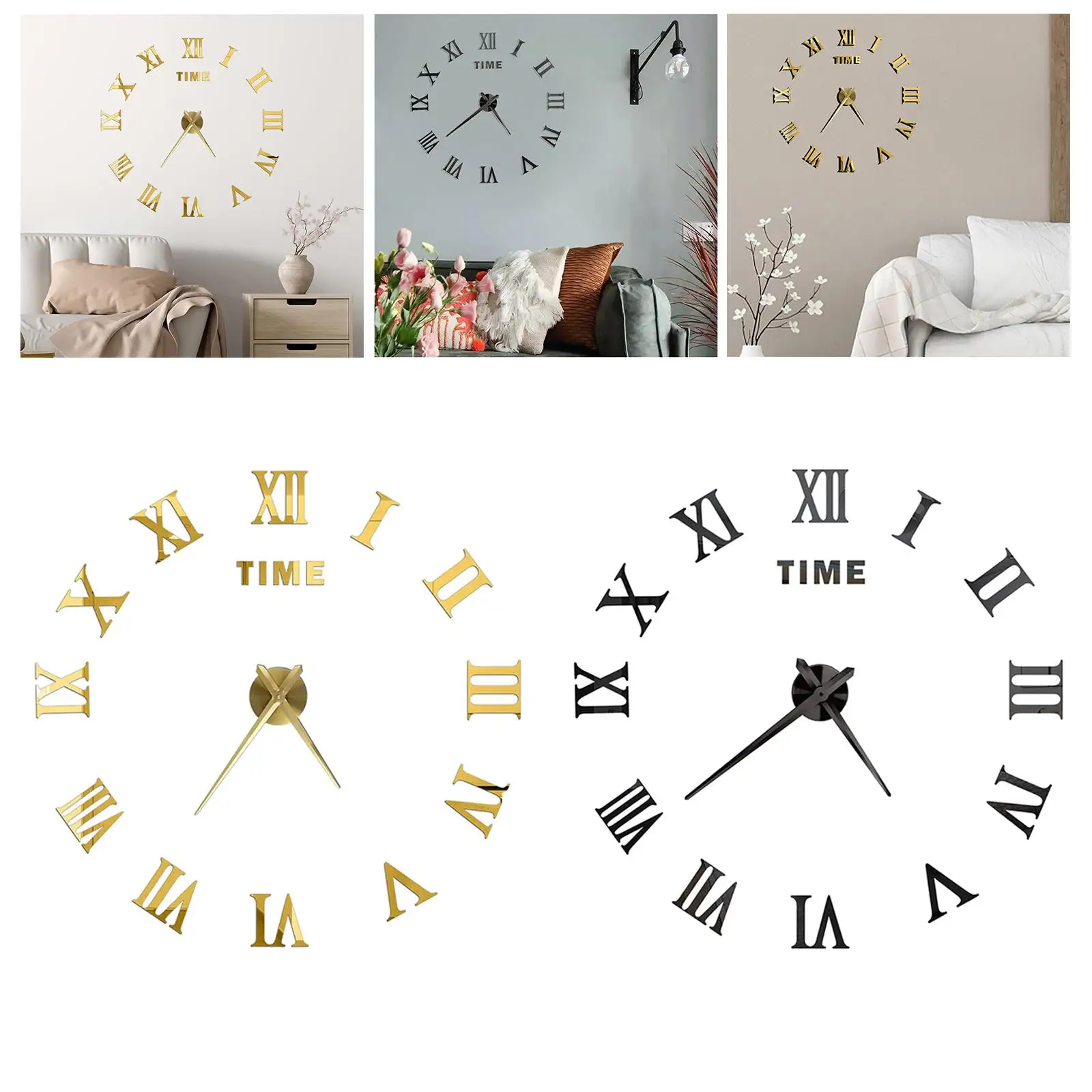 Creative DIY 3D Wall Clock Wall Stickers Roman Numerals Frameless Mirror Clock for Living Room School Bedroom Hotel Decor